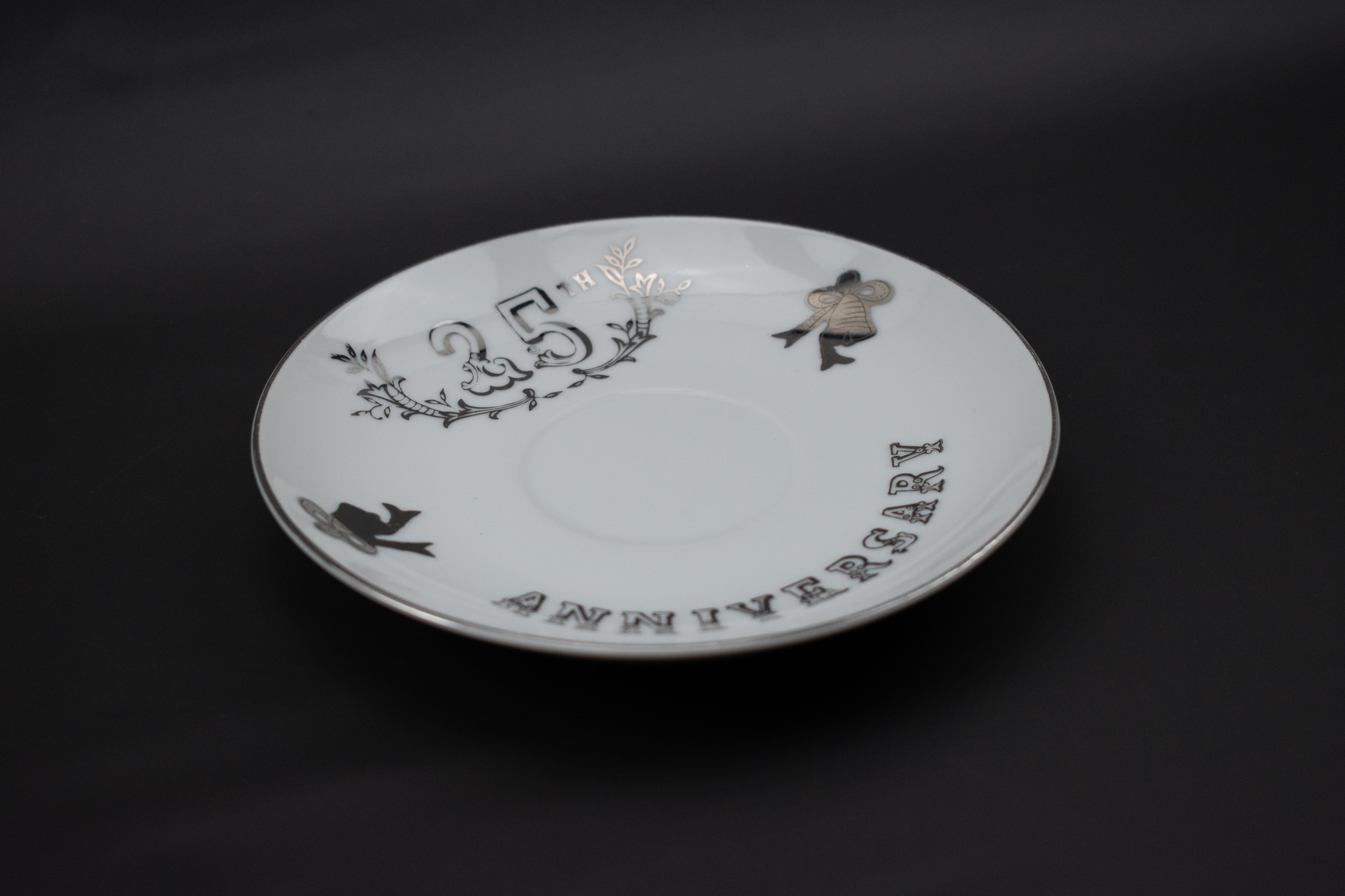 Small plate decor gift Silver white 5 1-2