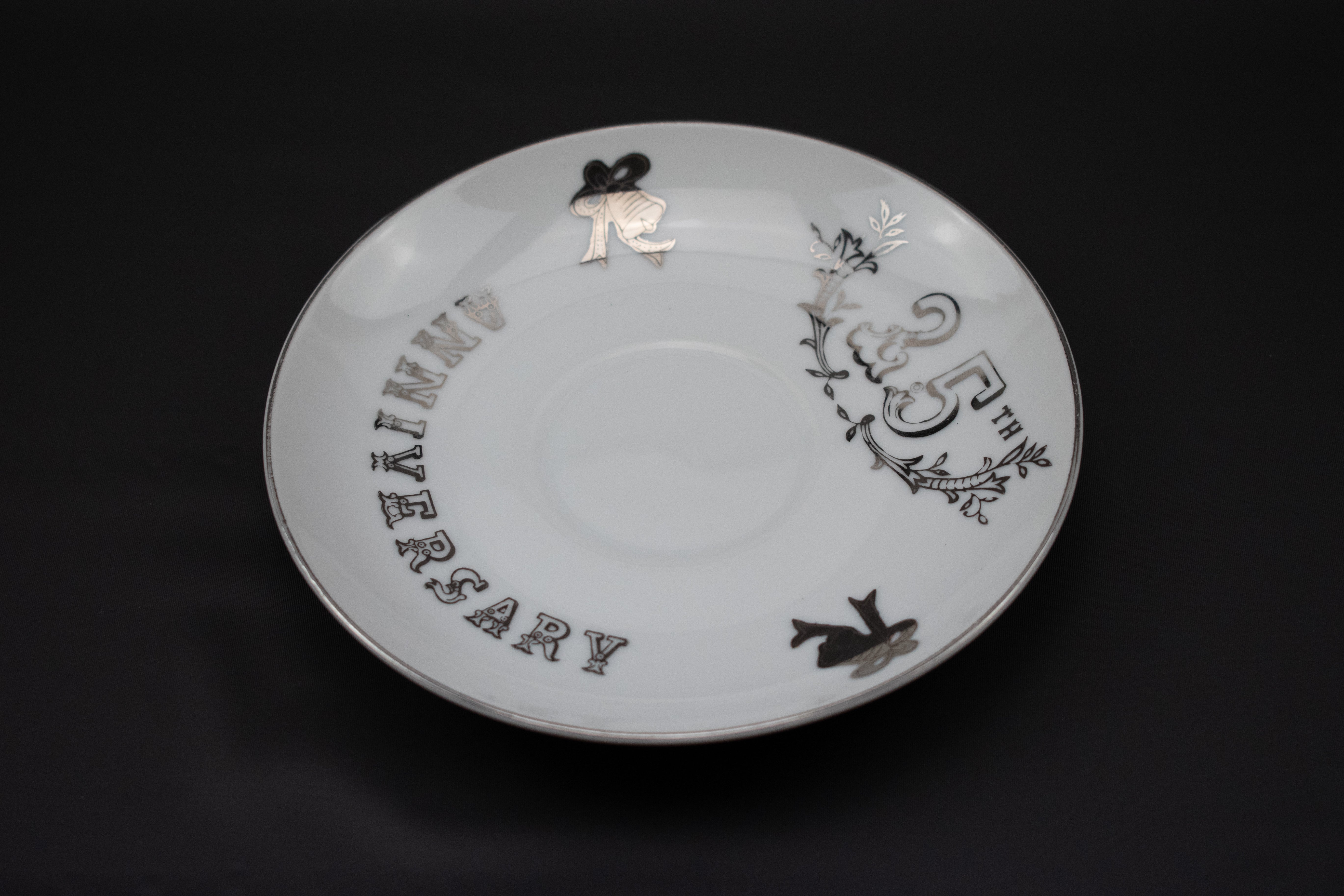 Small plate decor gift Silver white 5 1-2