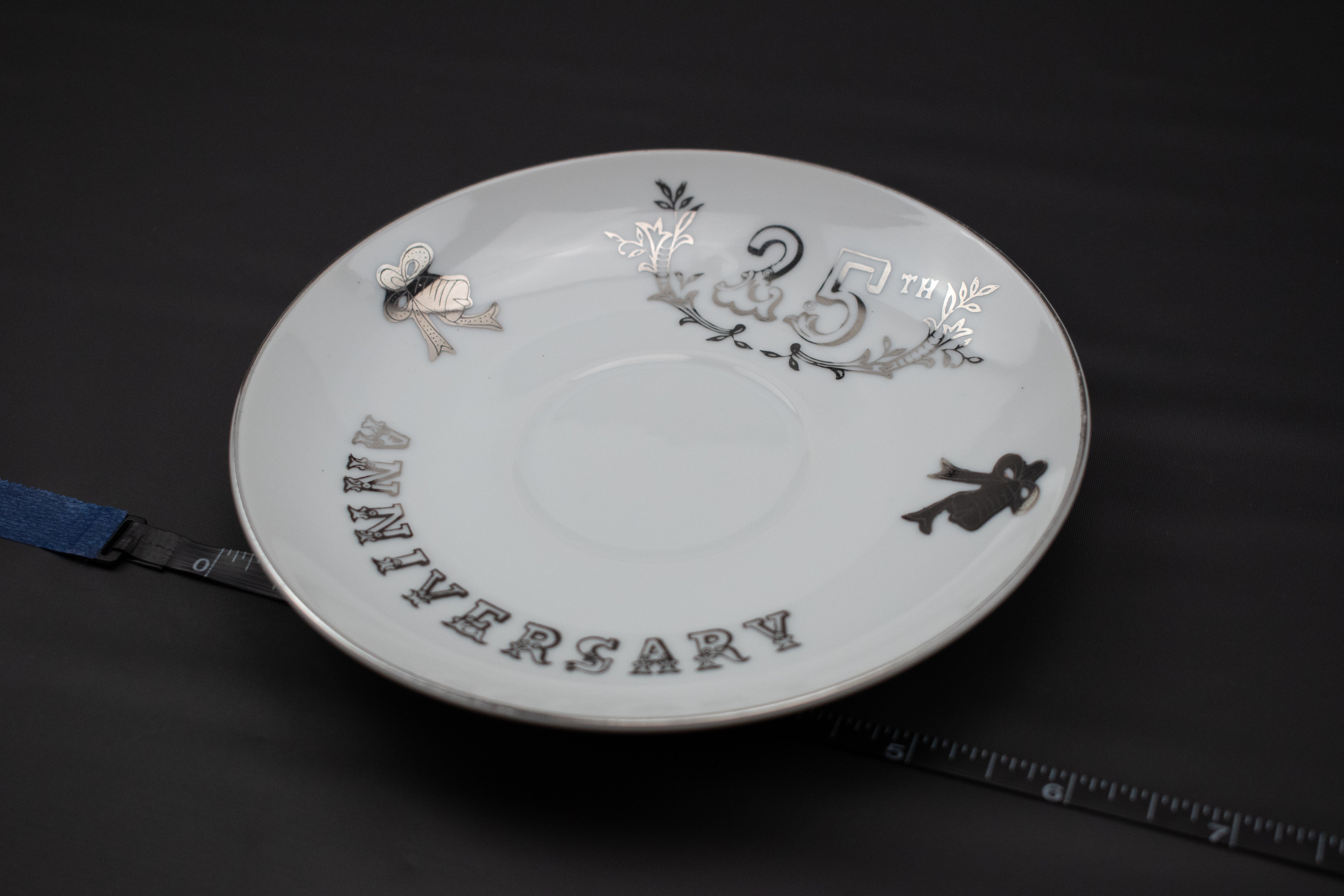 Small plate decor gift Silver white 5 1-2