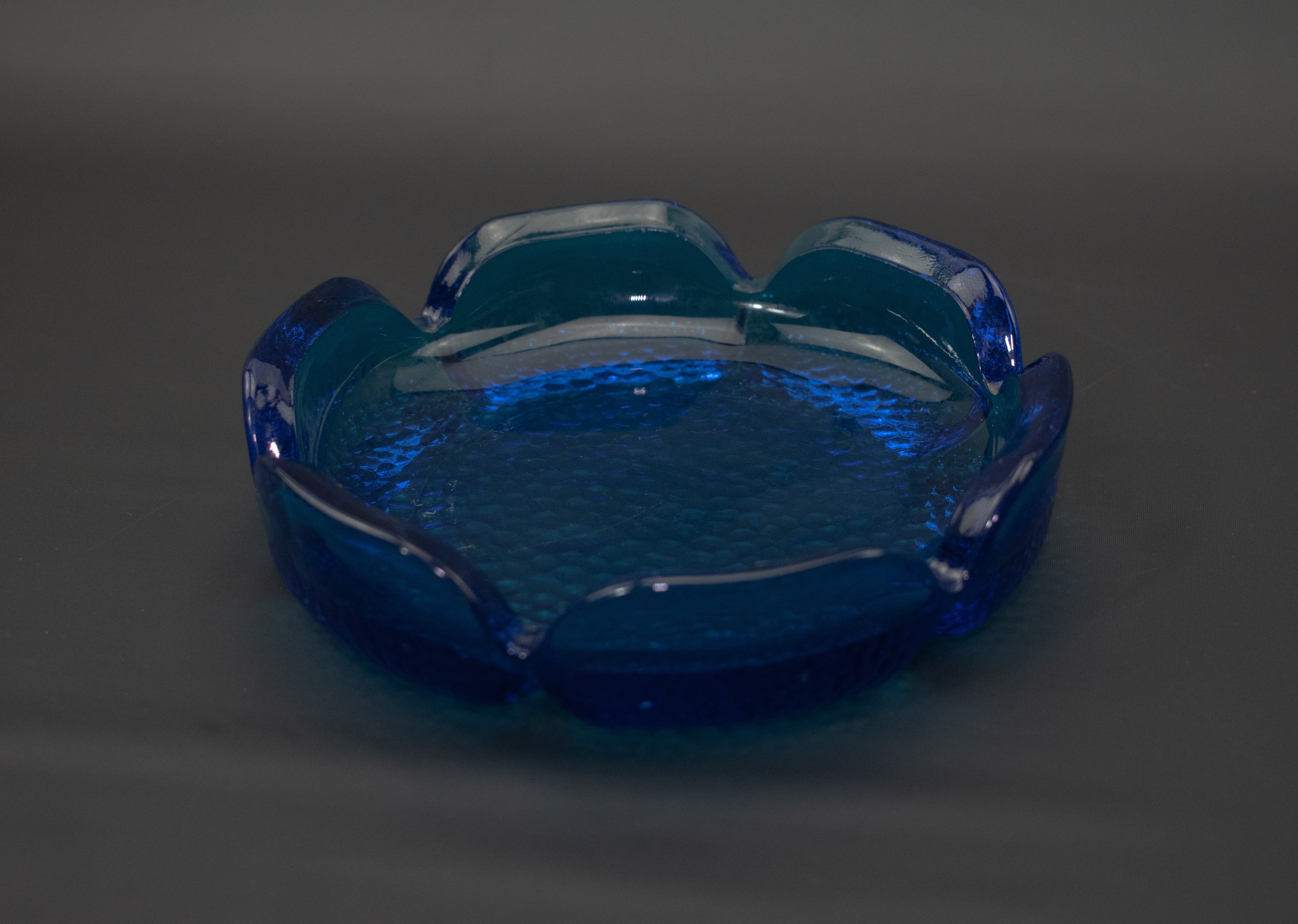 Vintage Ash tray Bowl used Blue Glass 4 inch