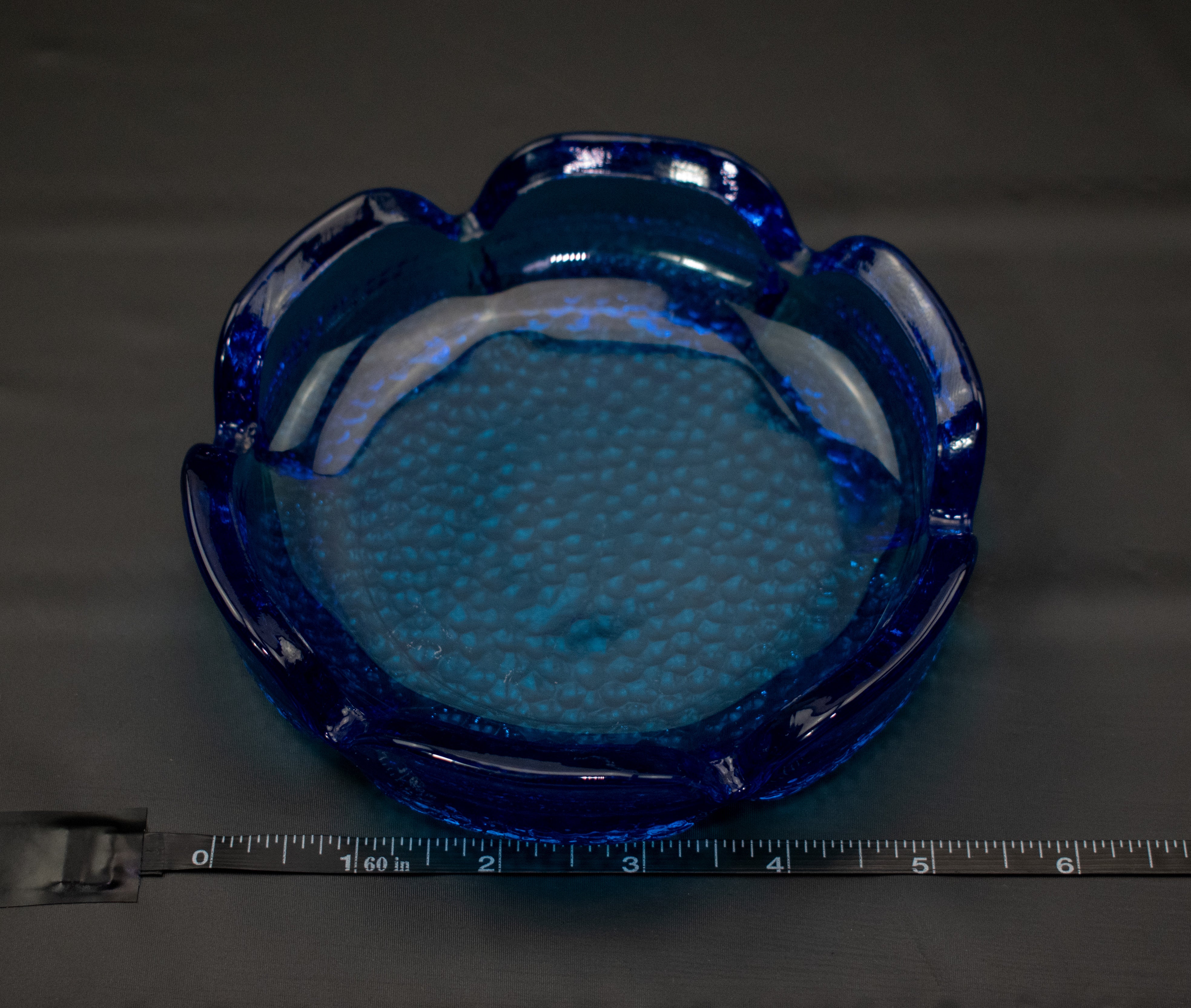 Vintage Ash tray Bowl used Blue Glass 4 inch