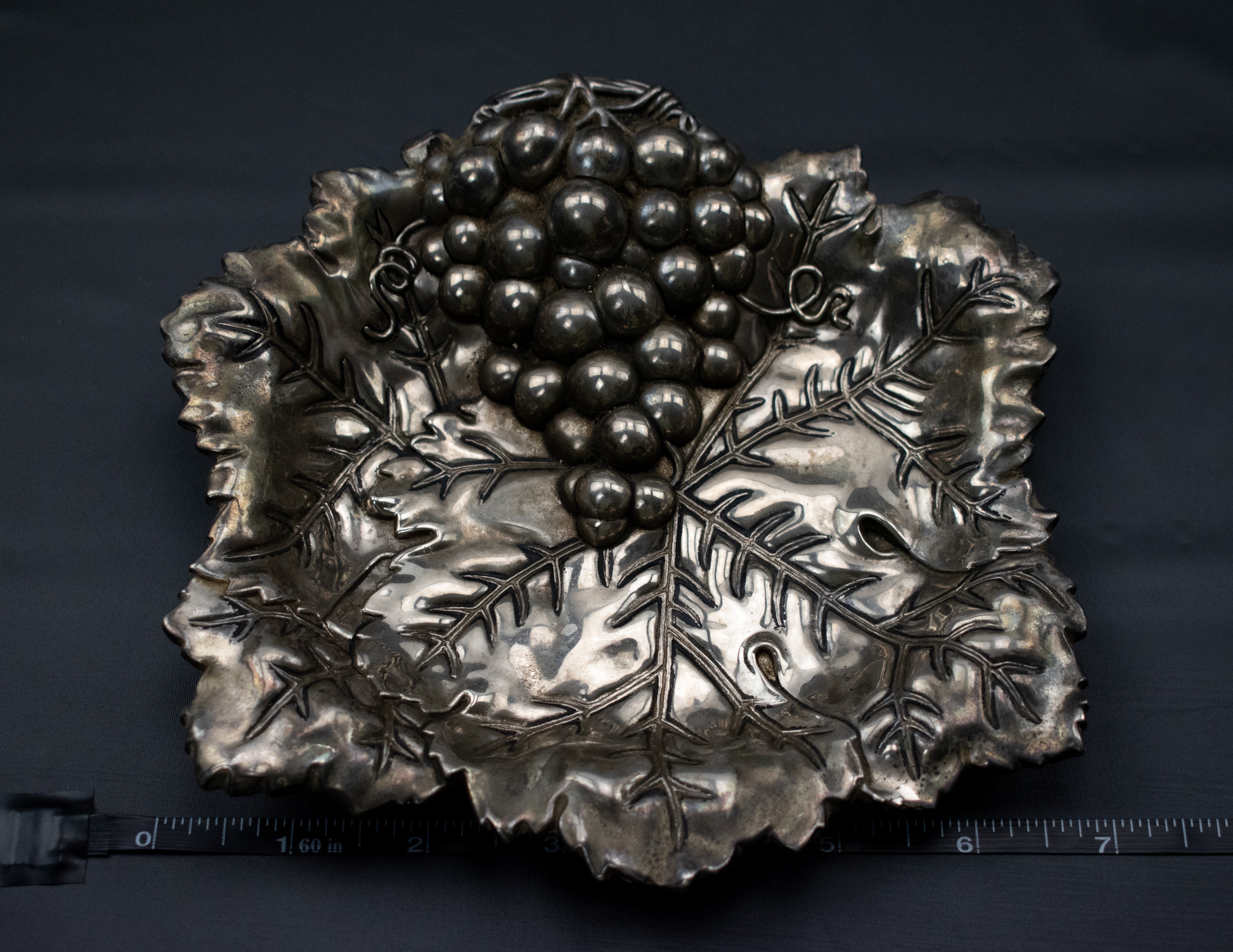 Grape Leaf Silver Plate Ashtray Vintage 7inch Decorative Metal Bowl Vintage