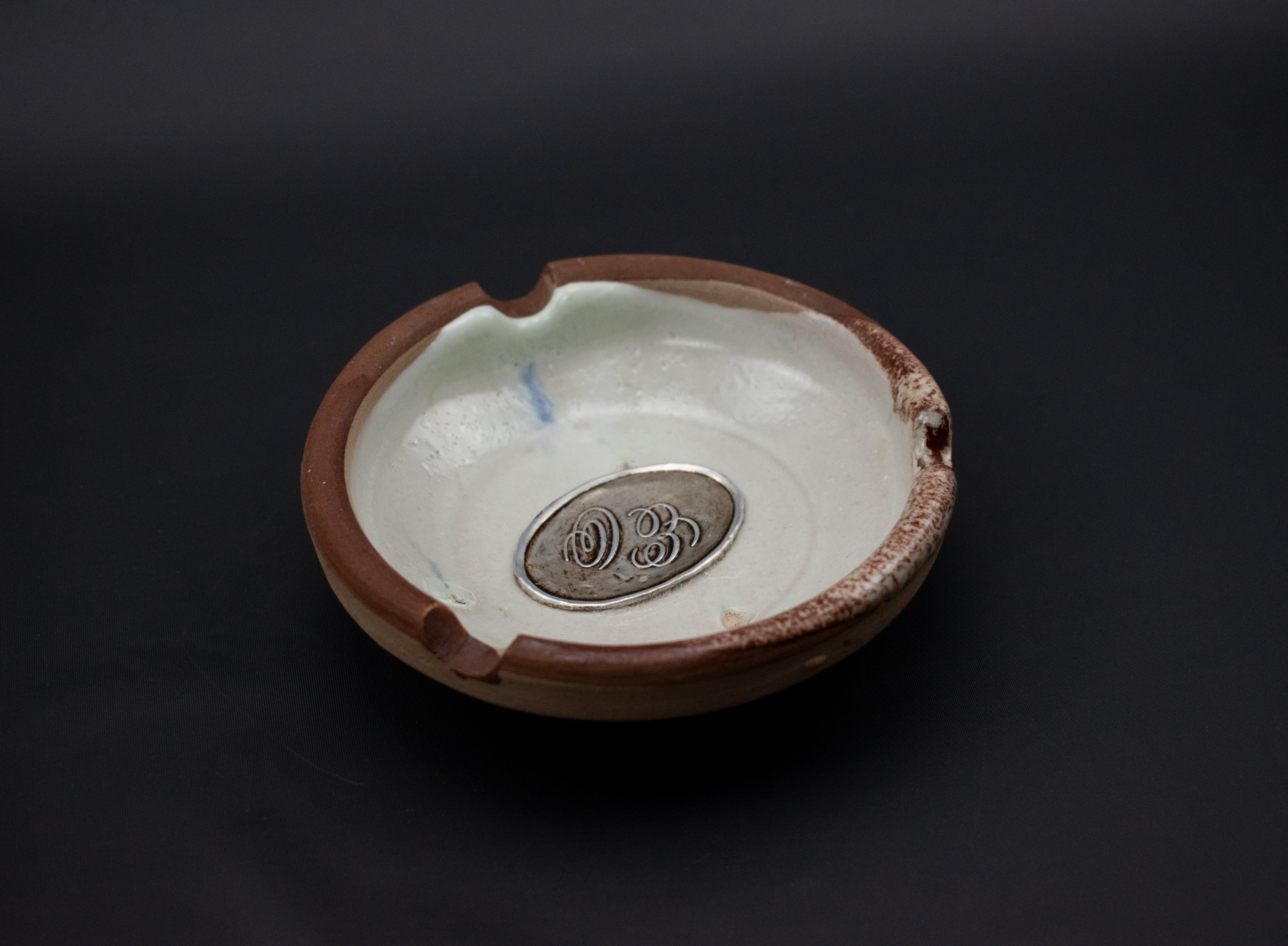 Vintage Ashytray used Clay Custom 4 inch W Letters In Center