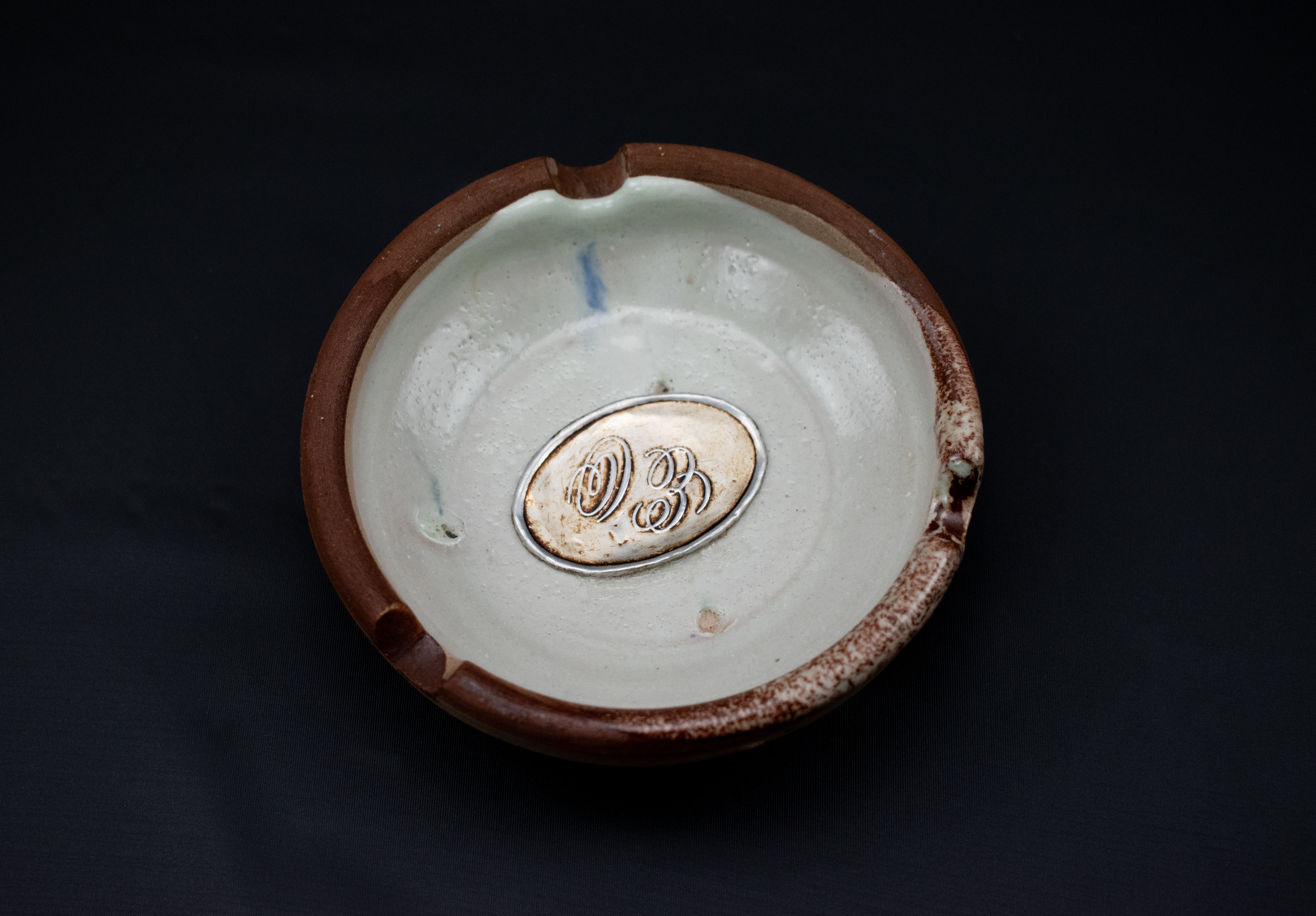 Vintage Ashytray used Clay Custom 4 inch W Letters In Center