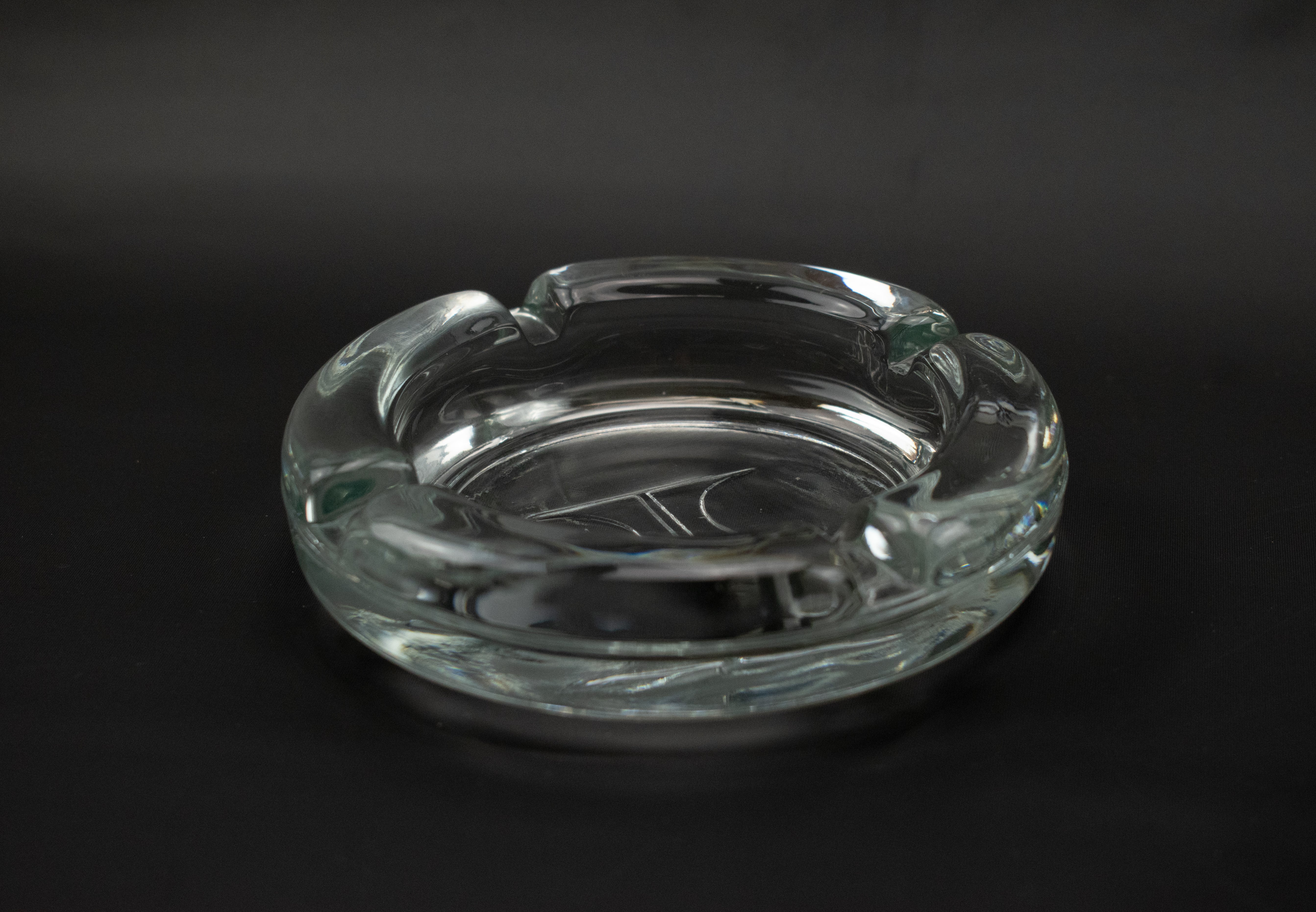 Vintage Ashtray Clear Glass Used Ashtray 4 inch circle