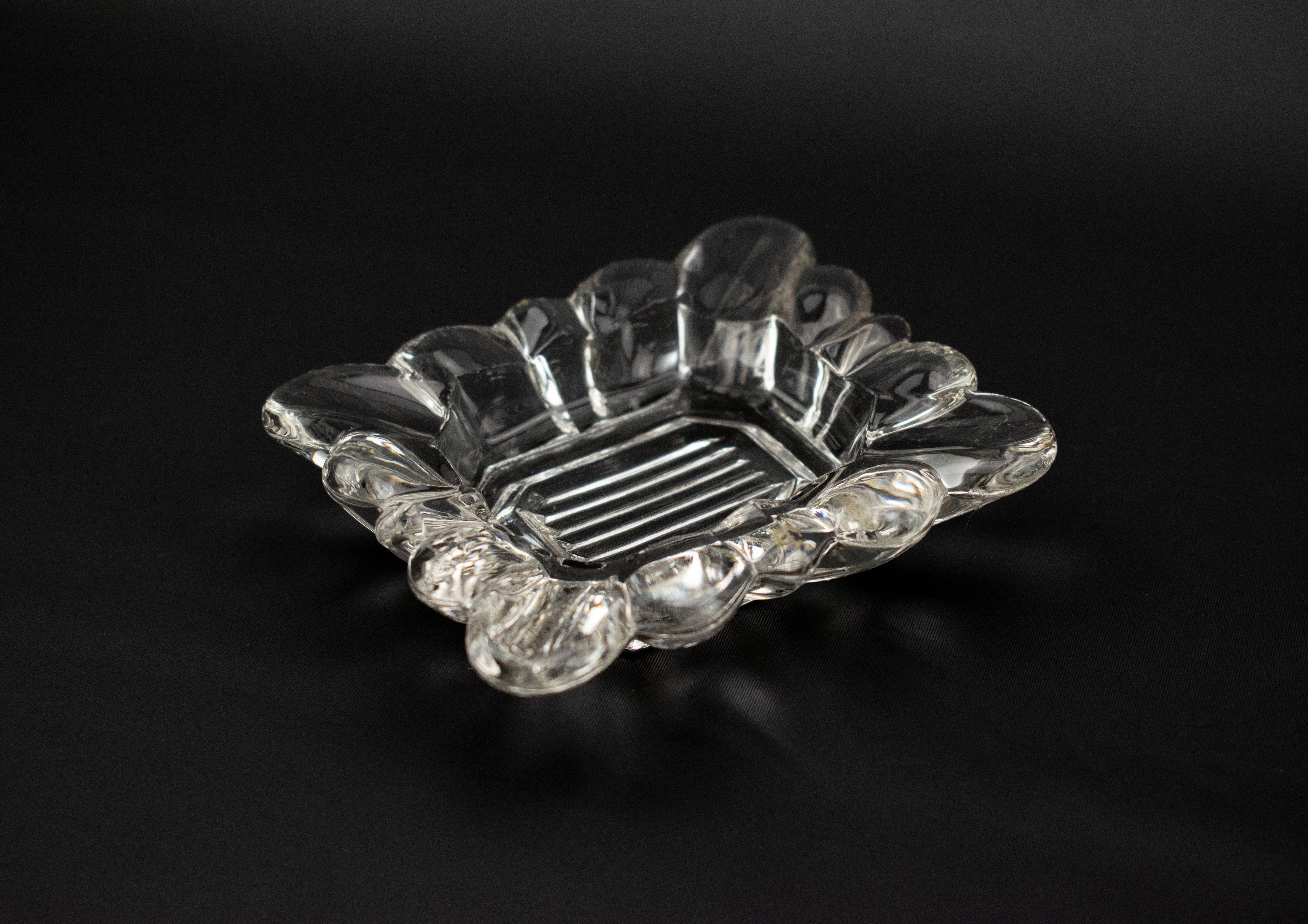 Small Crystal Clear Mini Ashtray Used Glass Vintage Ashtray