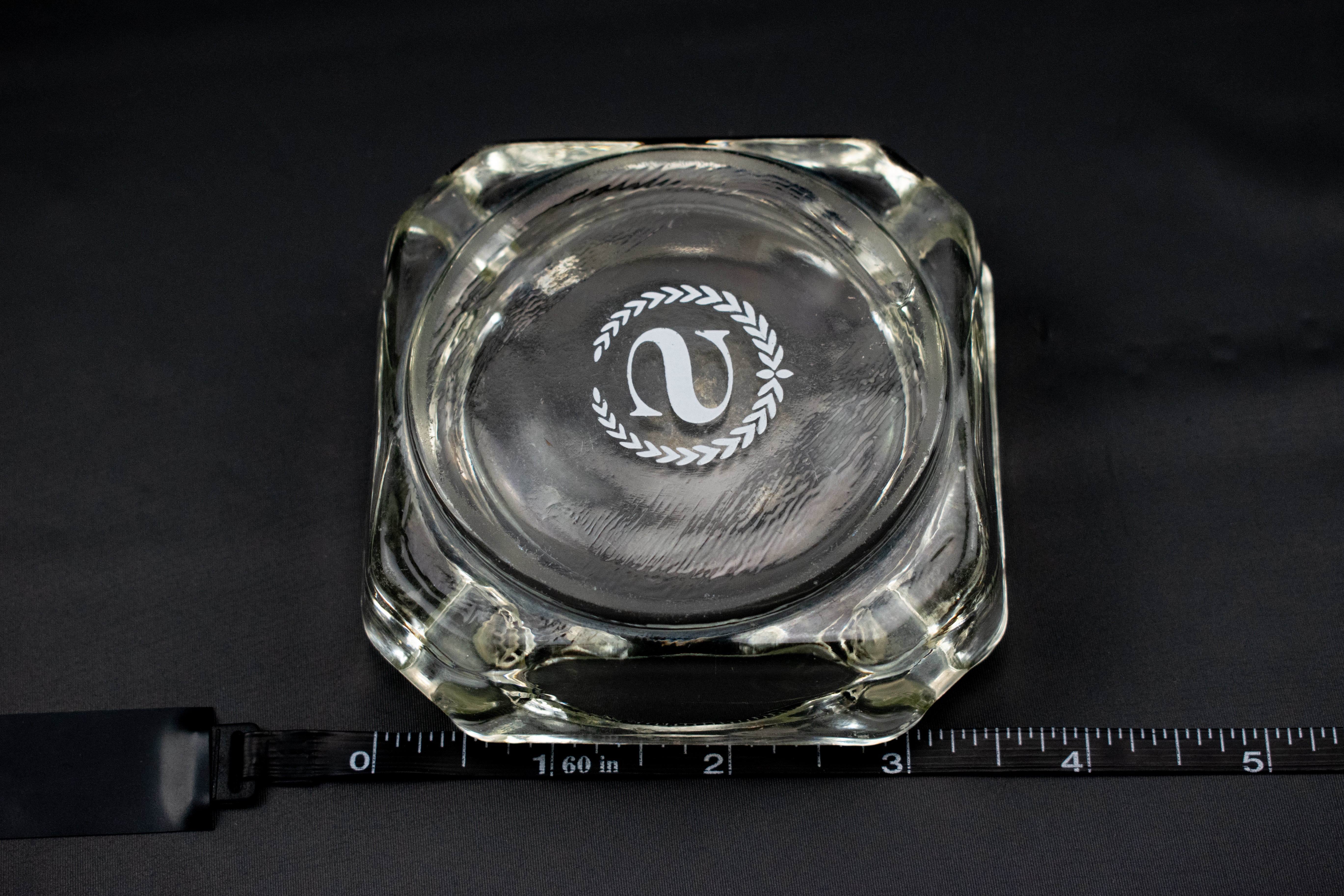 Clear Ash Tray Used Small 3 inch Letter S Etched Center