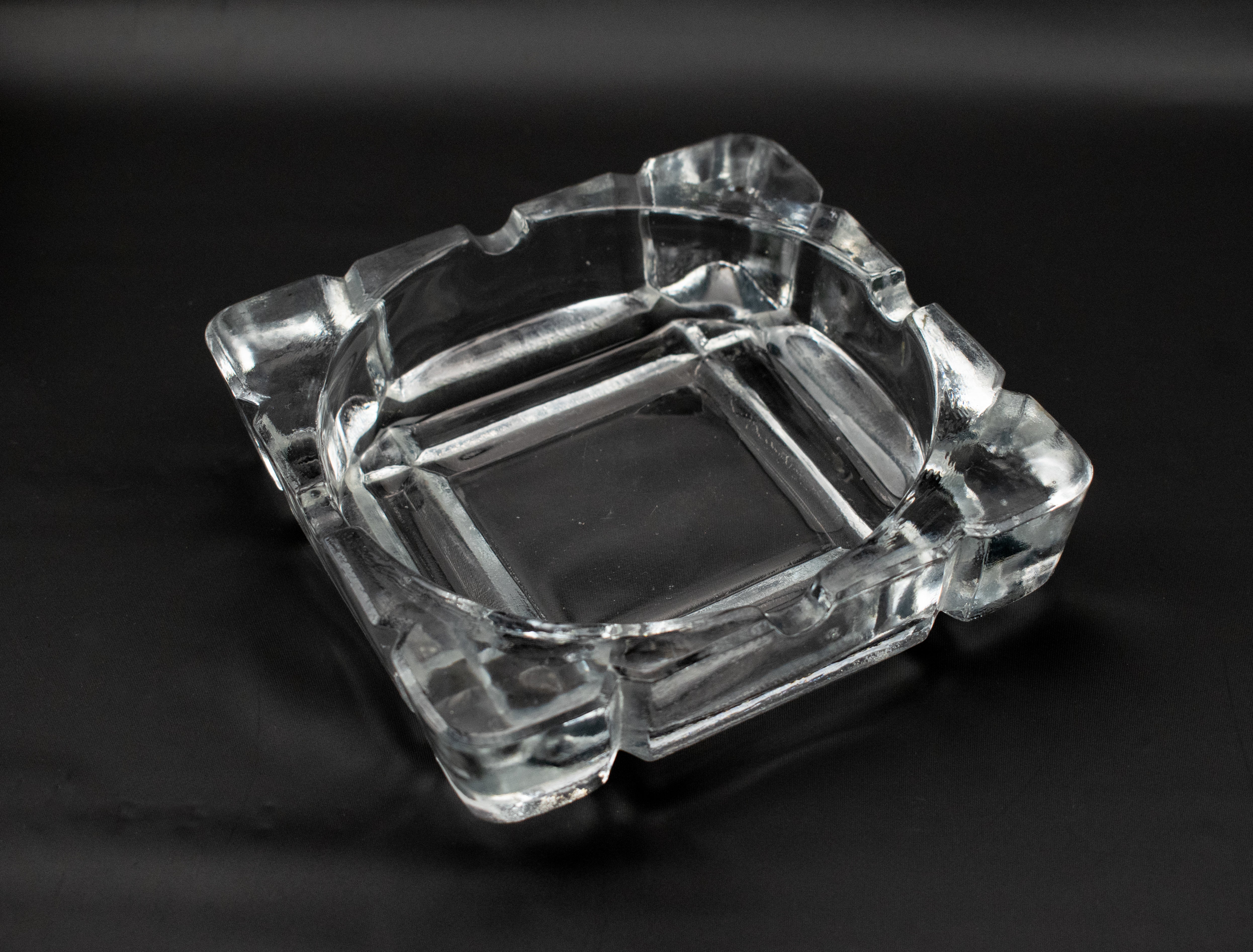 Vintage Ashtray Clear Glass Box Used 5 inch Ashtray