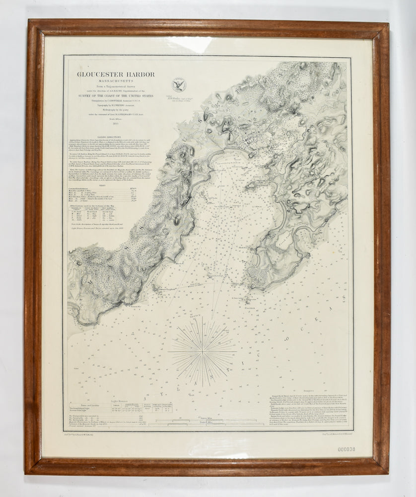 Vintage Map Gloucester Harbor Massachusetts U.S Trigonometrical Survey Of The Coast 1855