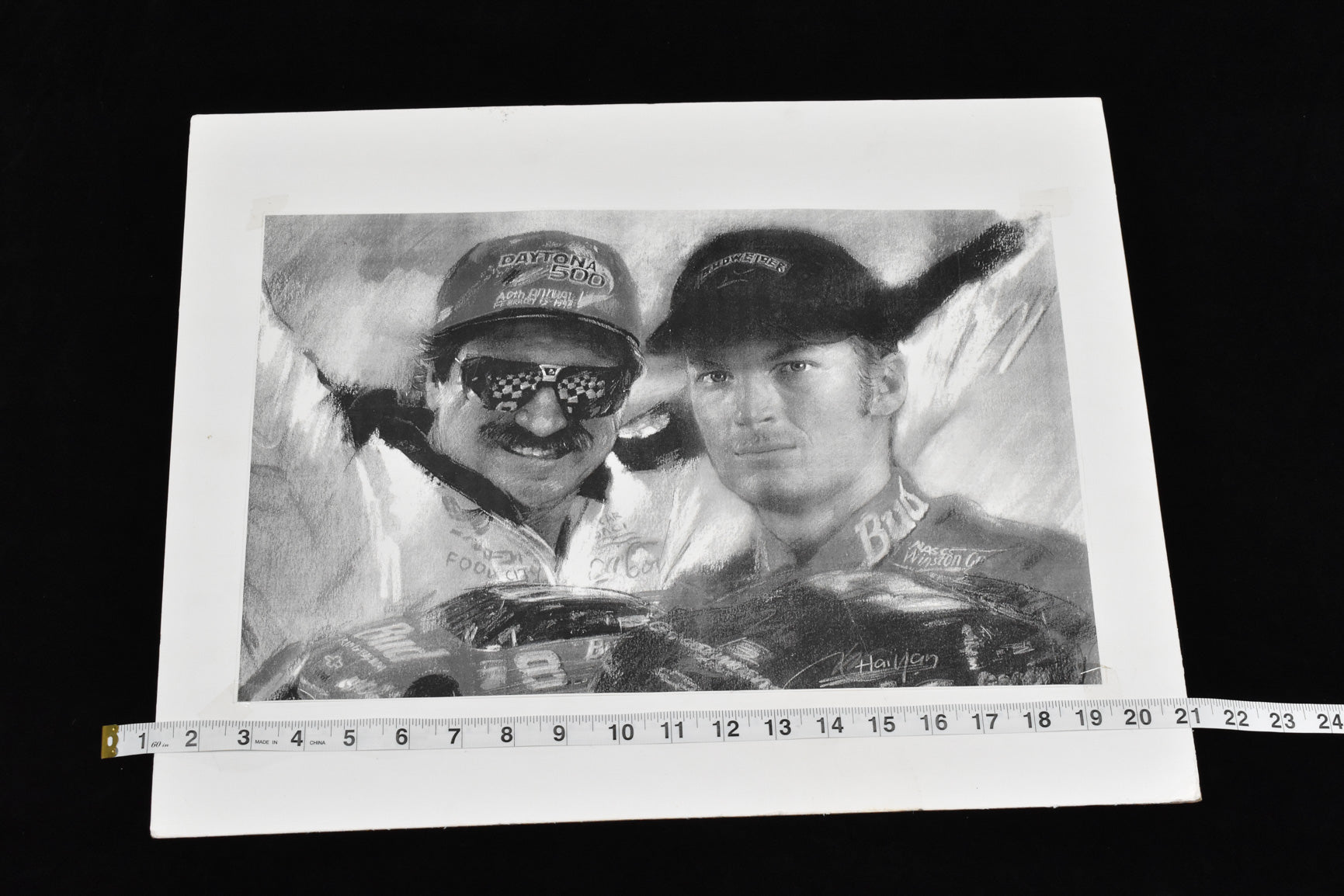 Dale Earnhardt & Jr Sketch 11x17 Reproduction Print On Board Used