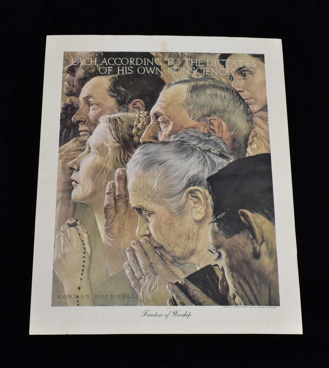 Norman Rockwell 13x16.5 Reprint Freedom of Worship 1943 Used