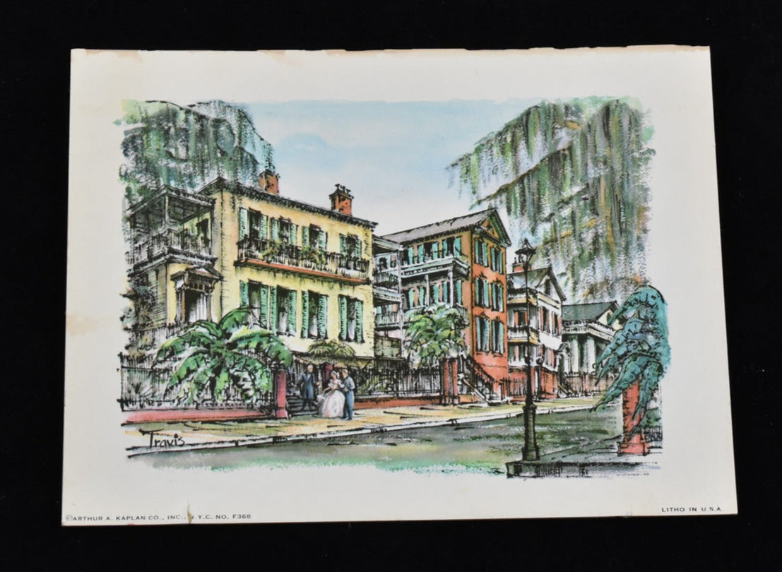 Arthur Kaplan Co Travis Lithograph Print New Orleans Scene 6x8 Used