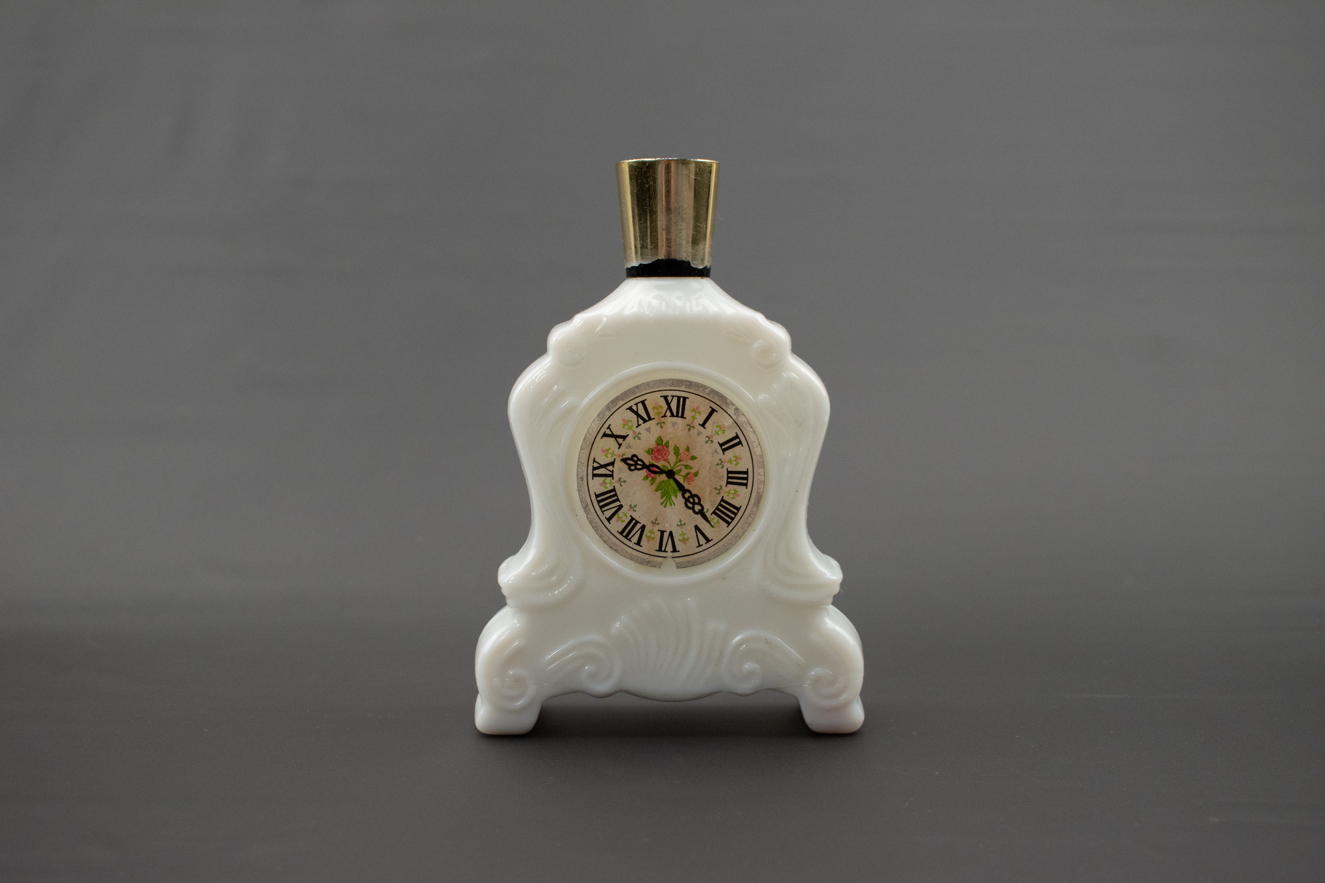 Avon Bottle White Clock Glass Bottle Decanter Used