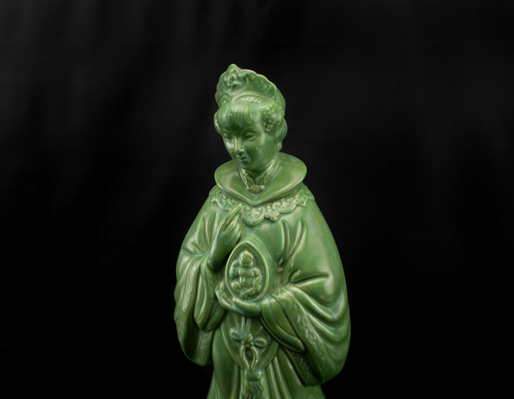 Asian Empress Kuan Yin Statue STUNNING Jade Silk Green Porcelain Statue 18in