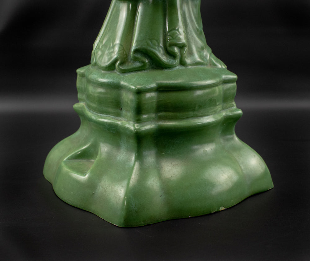 Asian Empress Kuan Yin Statue STUNNING Jade Silk Green Porcelain Statue 18in