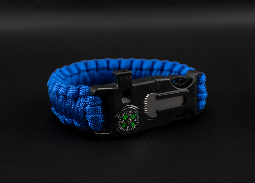 Blue 550 Cord Survival Bracelet Fire Starter Whistle