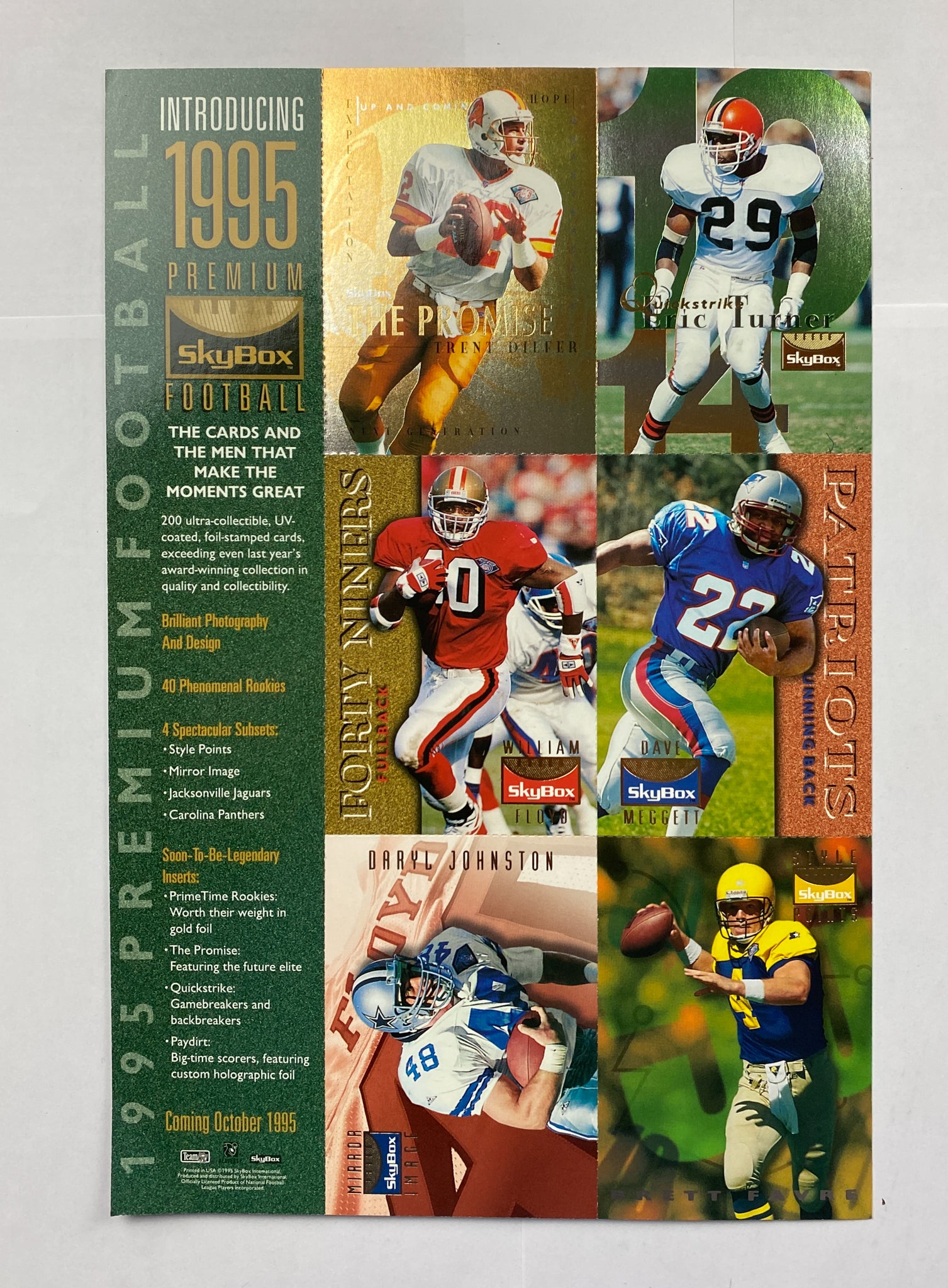 1995 Skybox Premium NFL Uncut Sheet Brett Favre Trent Dilfer Daryl Johnston