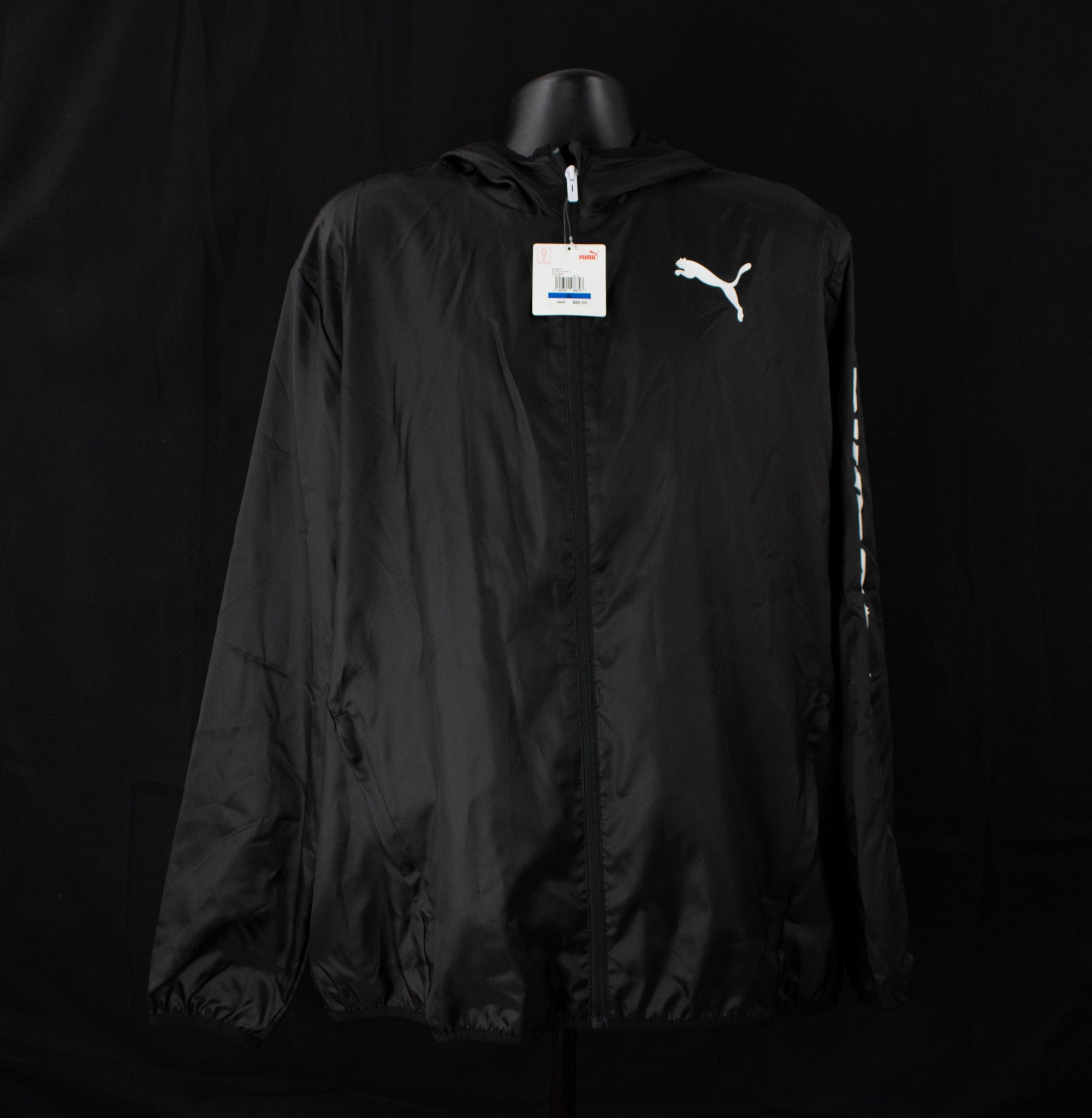 Puma Lightweight Black Hooded Jacket Adult Mens Workout Windbreaker X-Large Puma