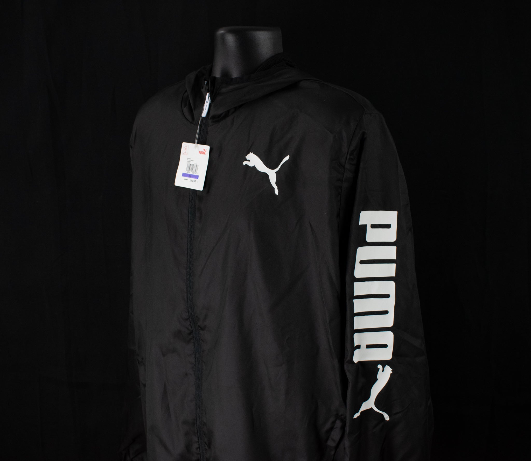 Puma Lightweight Black Hooded Jacket Adult Mens Workout Windbreaker X-Large Puma