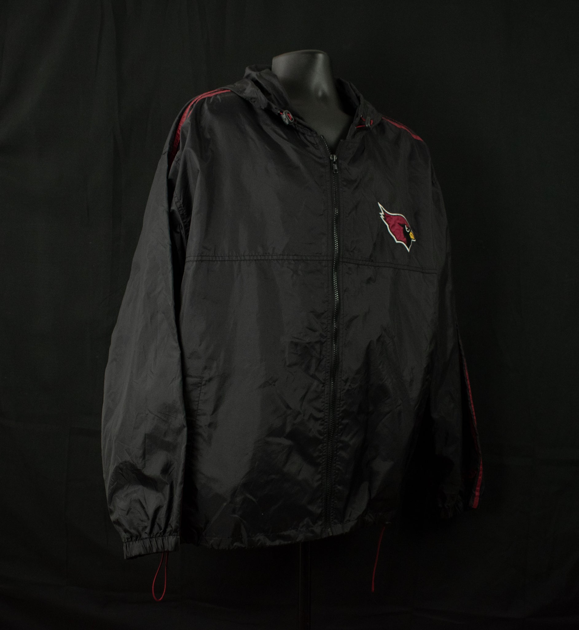 Arizona Cardinals Jacket Mens XXL Black Windbreaker Zipup Jacket NFL Football Adult