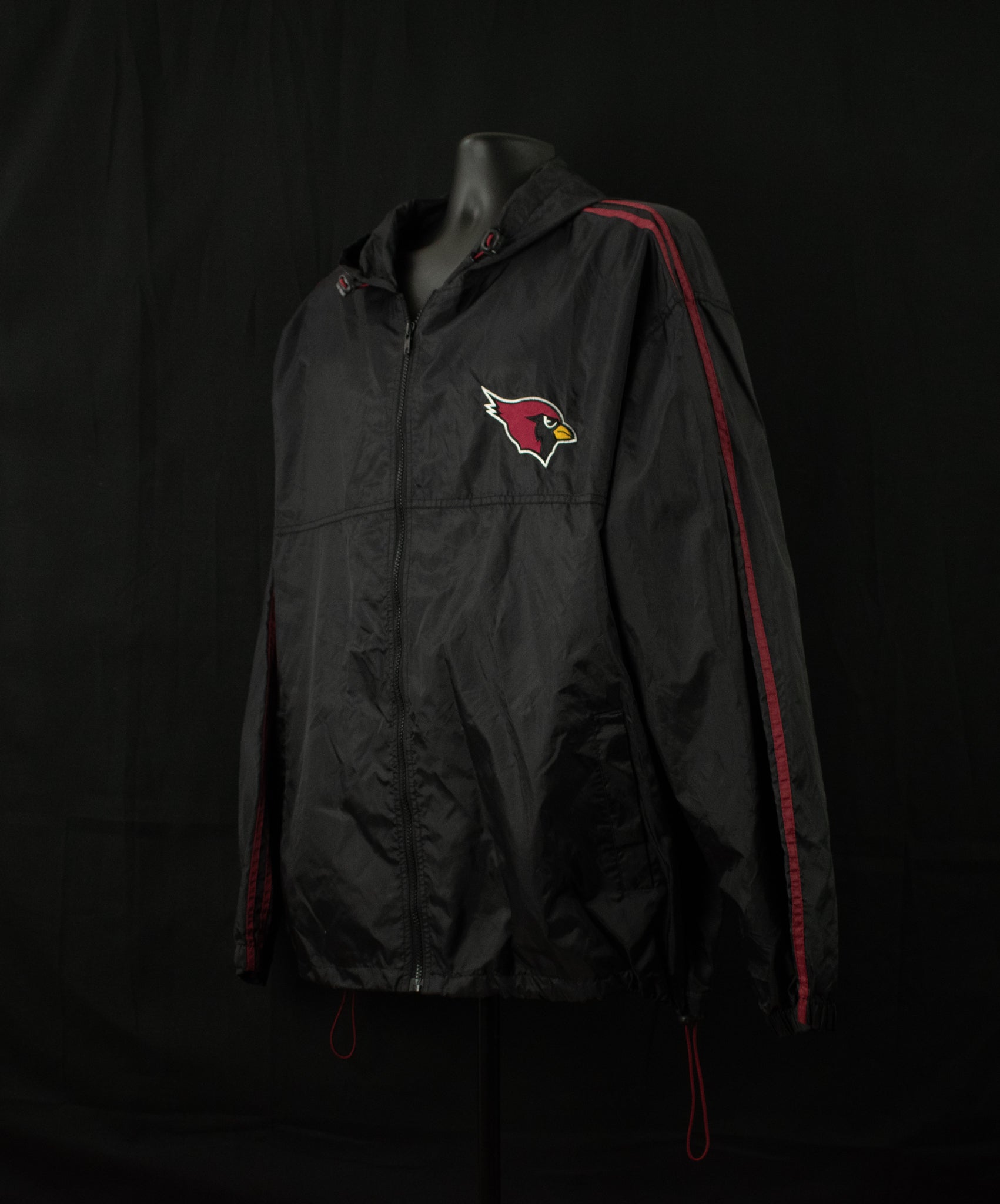 Arizona Cardinals Jacket Mens XXL Black Windbreaker Zipup Jacket NFL Football Adult