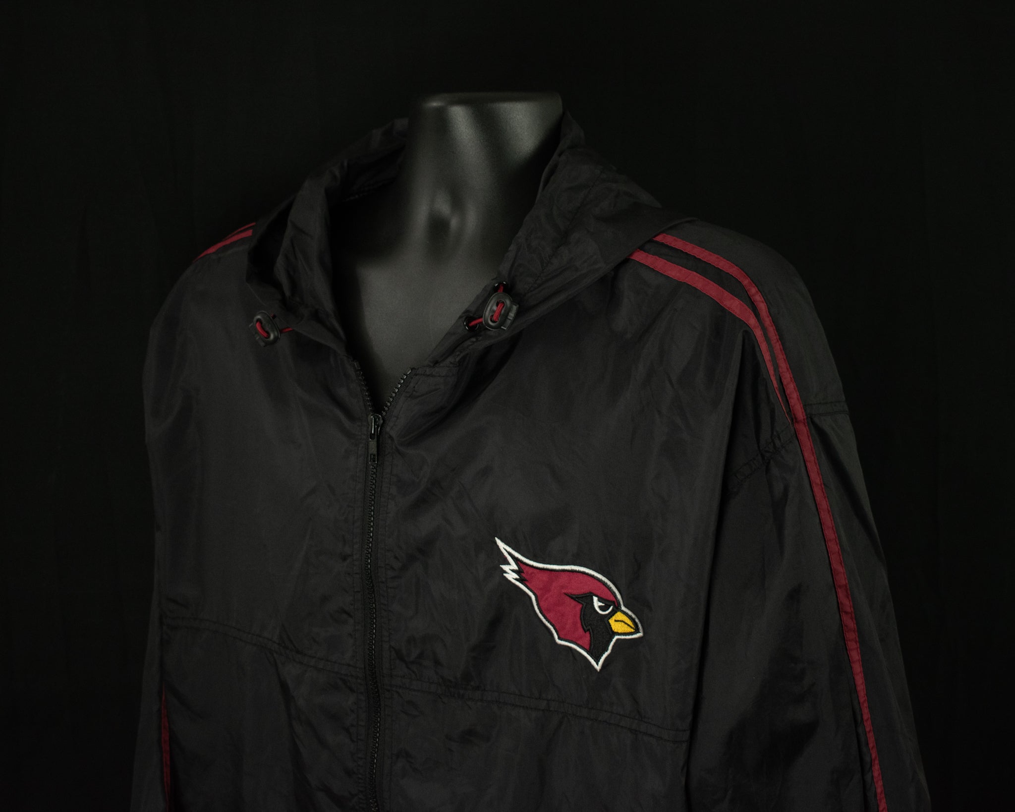 Arizona Cardinals Jacket Mens XXL Black Windbreaker Zipup Jacket NFL Football Adult