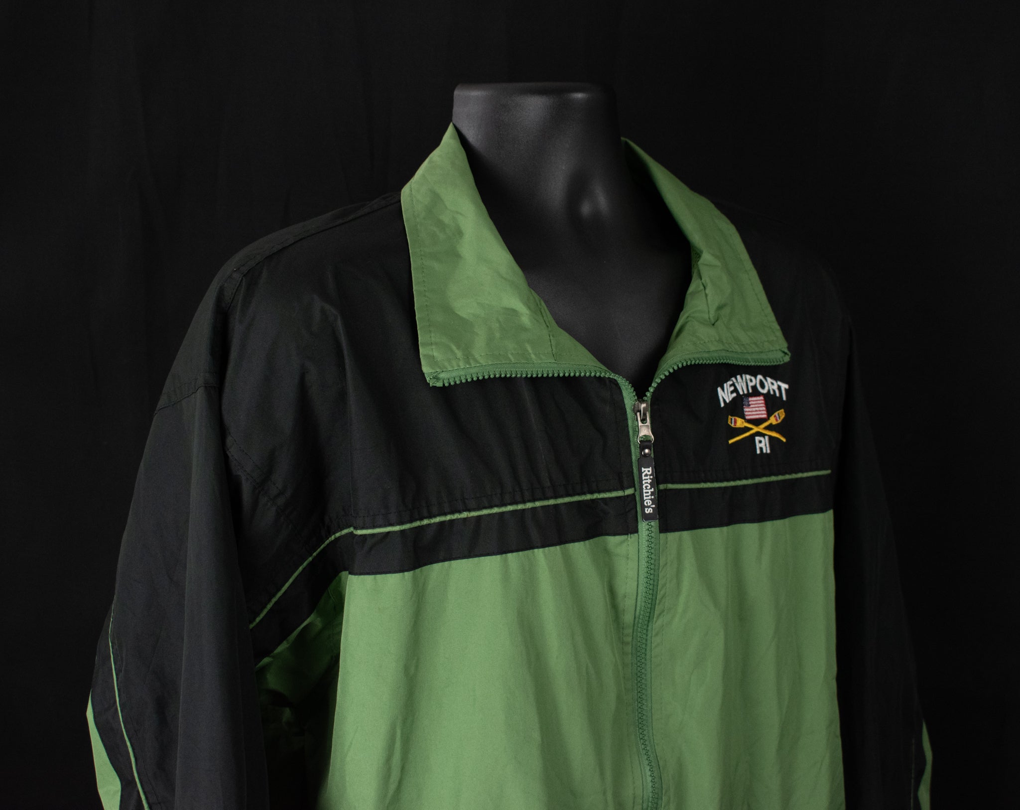 Ritchies Sports Wear XL Green Black Rain Coat Jacket Adult Mens Newport RI