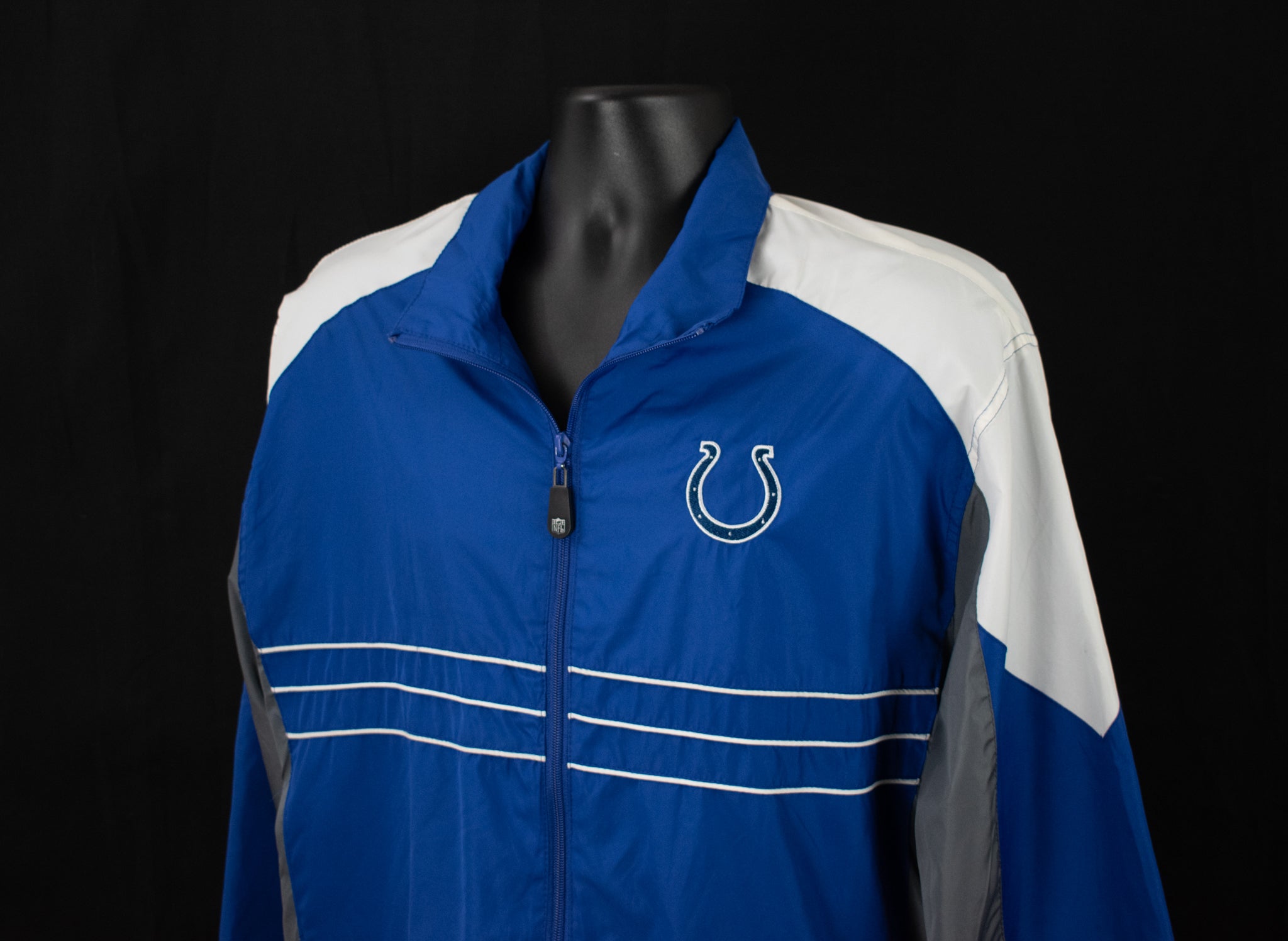 Colts Adult Mens NFL Apparel Lightweight Zip Up Jacket Blue White Vintage Reebok