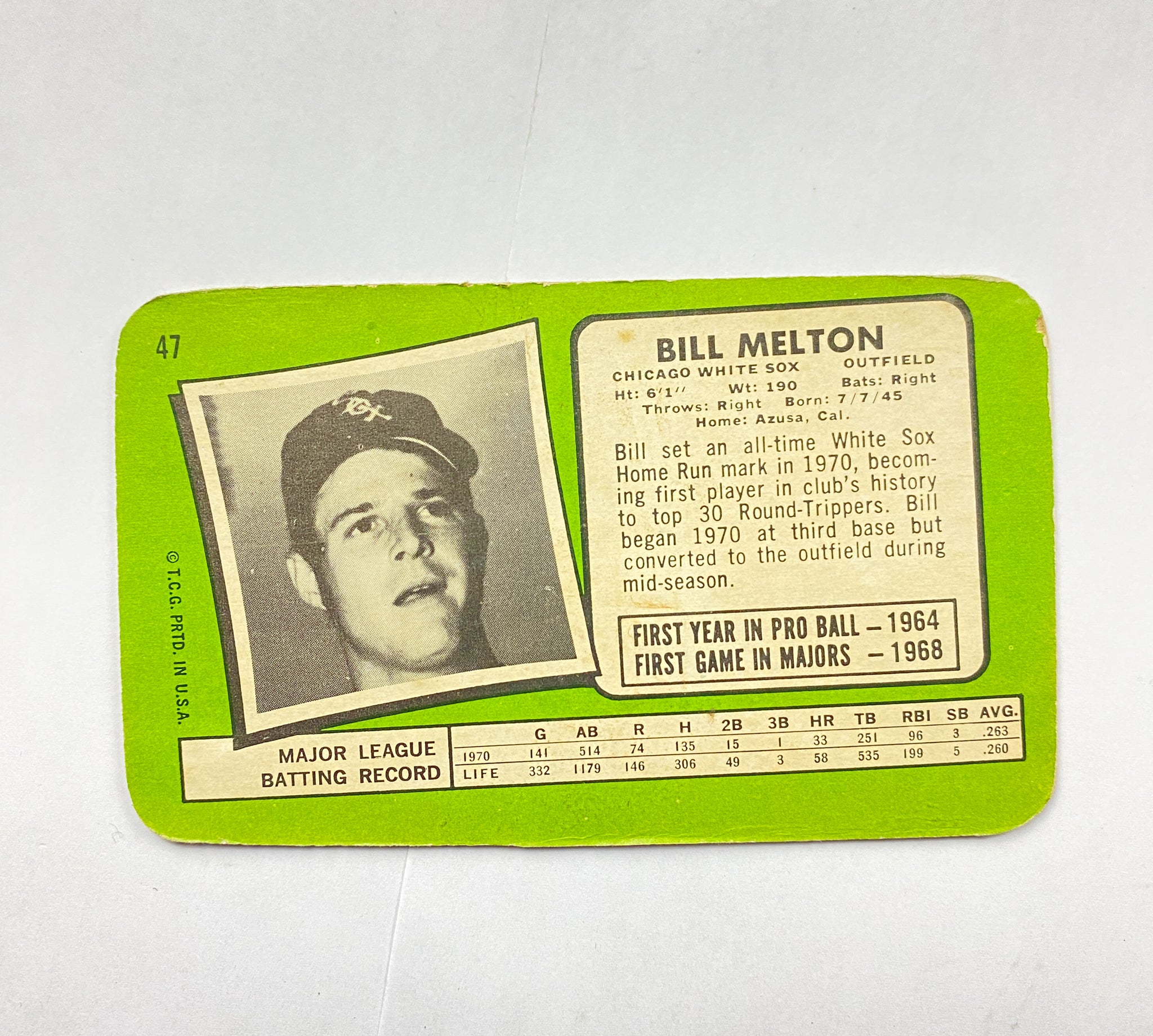 1971 Topps Super Bill Melton Chicago White Sox Baseball Card