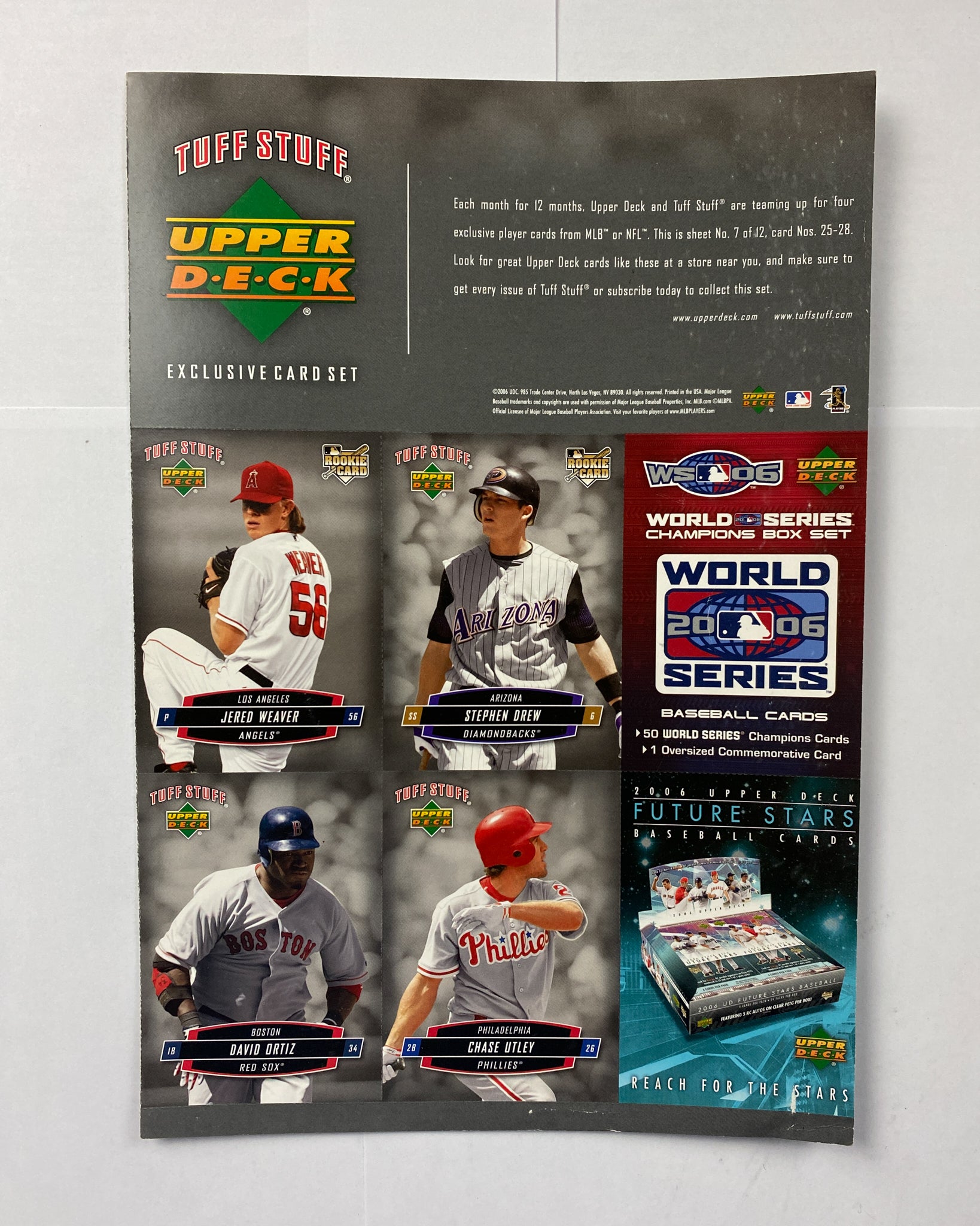 2006 Upper Deck Tuff Stuff Card Sheet David Ortiz Chase Utley Jered Weaver Drew