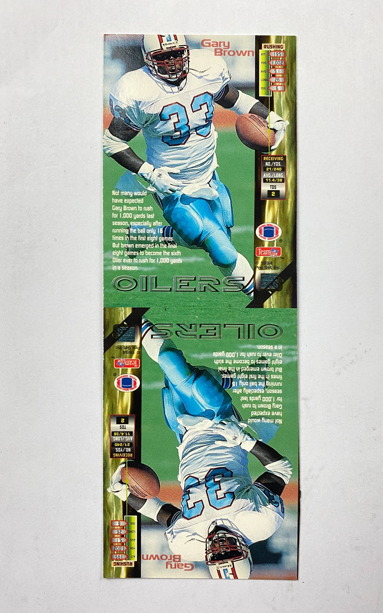 Gary Brown Pro Set Power National Promos 1994 NNO Houston Oilers PROTO UNCUT