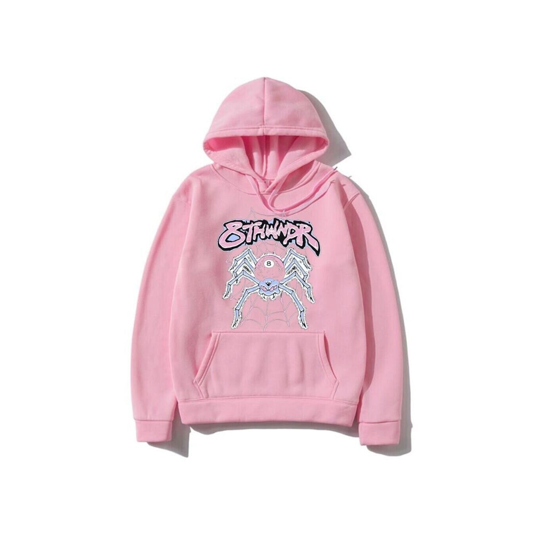 Sp5der Angel Number Spider Web Pink Hoodie Fleece Hoodie Streetwear Mens