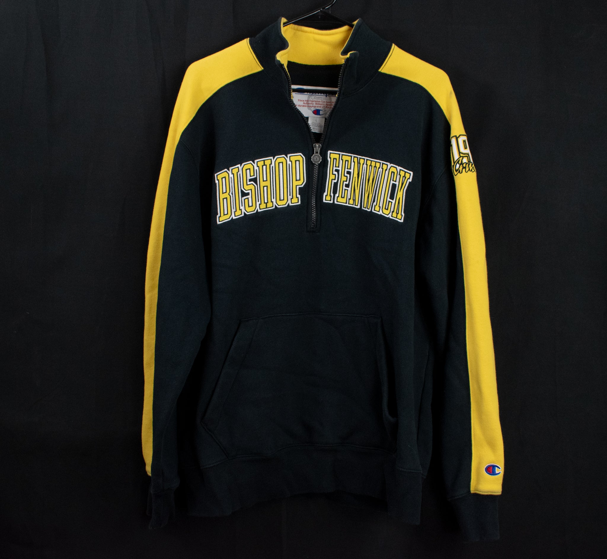 Bishop Fenwick Men Pullover Sweater Authentic Black Champion Yellow Half Zip 1959