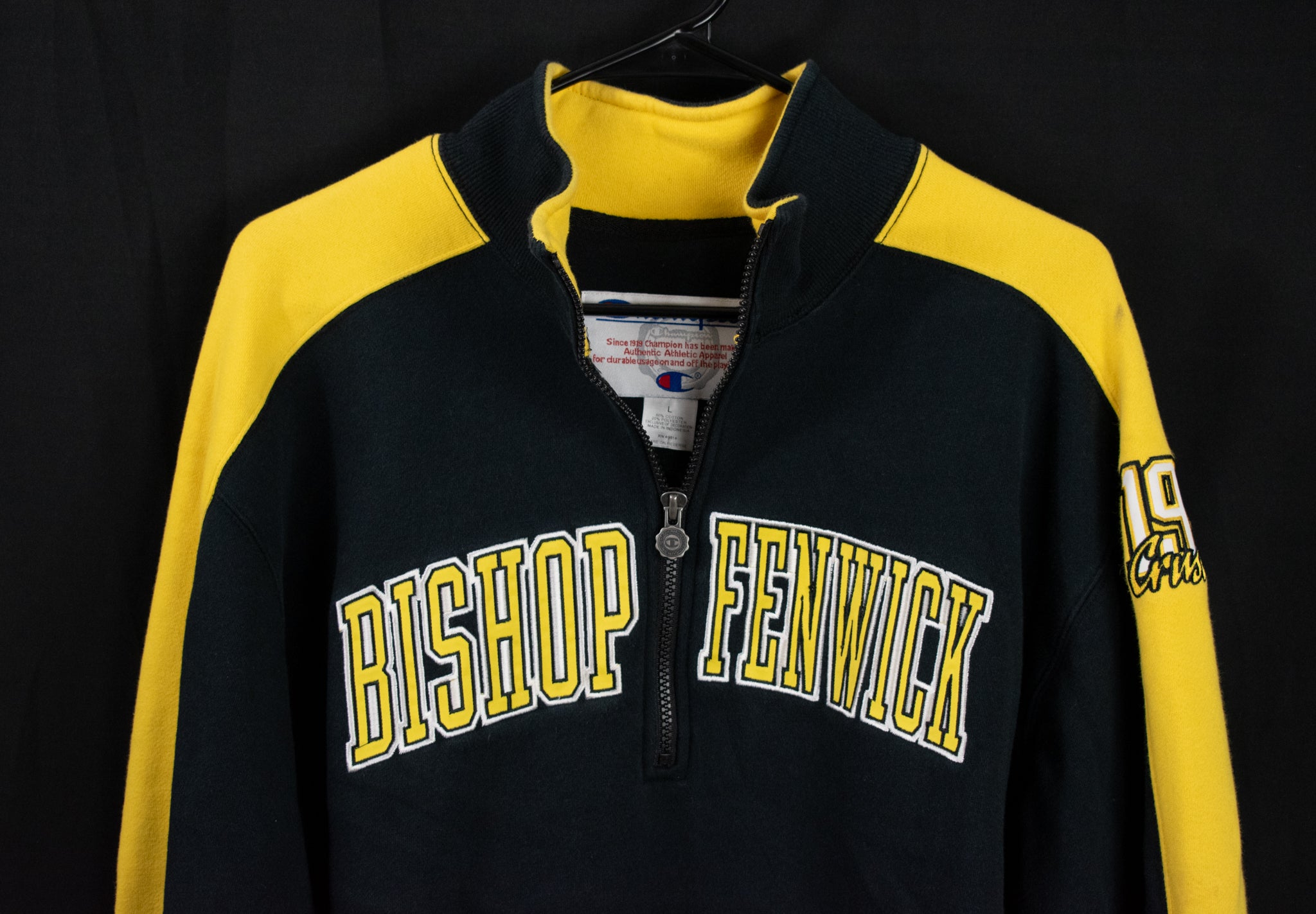 Bishop Fenwick Men Pullover Sweater Authentic Black Champion Yellow Half Zip 1959