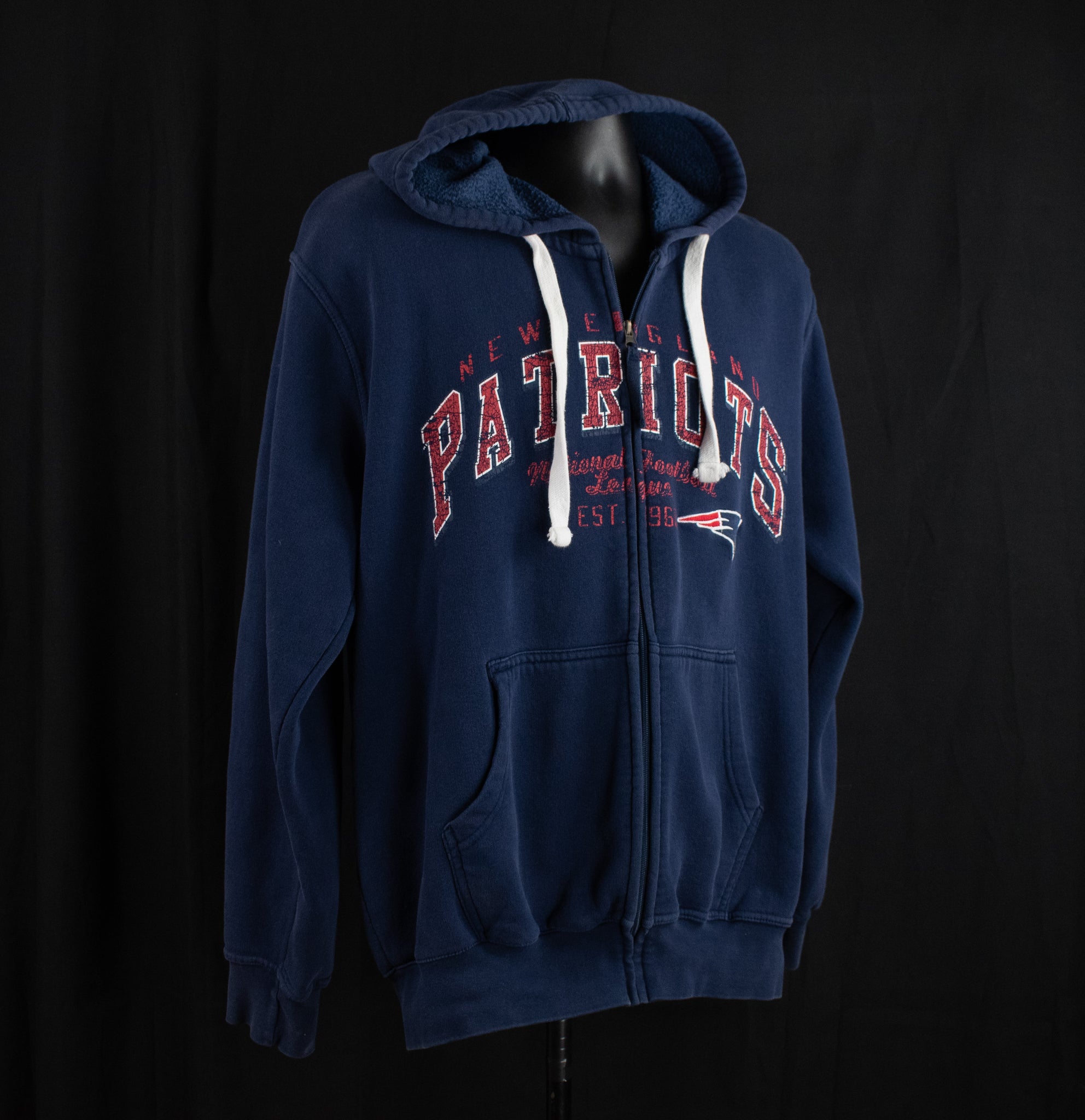 New England Patriots Sweatshirt NFL Football Branded Hoodie Large Zipup Mens Blue