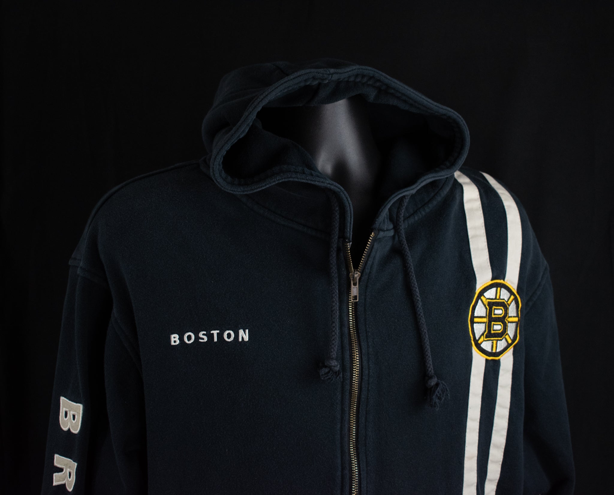 Boston Bruins Hoodie Sweatshirt Mens Black Vintage Old Time Hockey NHL Large