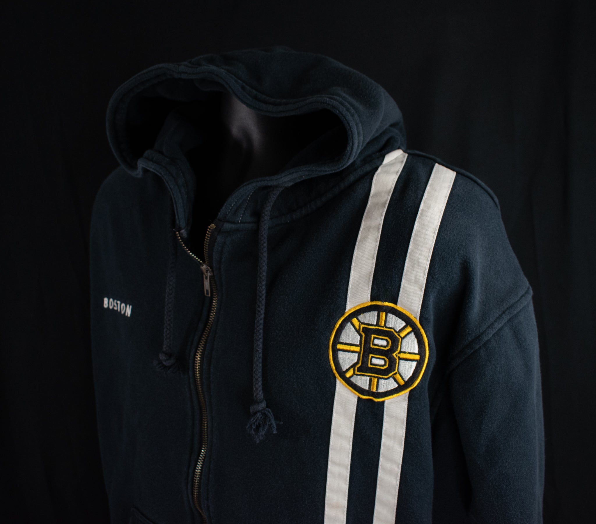 Boston Bruins Hoodie Sweatshirt Mens Black Vintage Old Time Hockey NHL Large