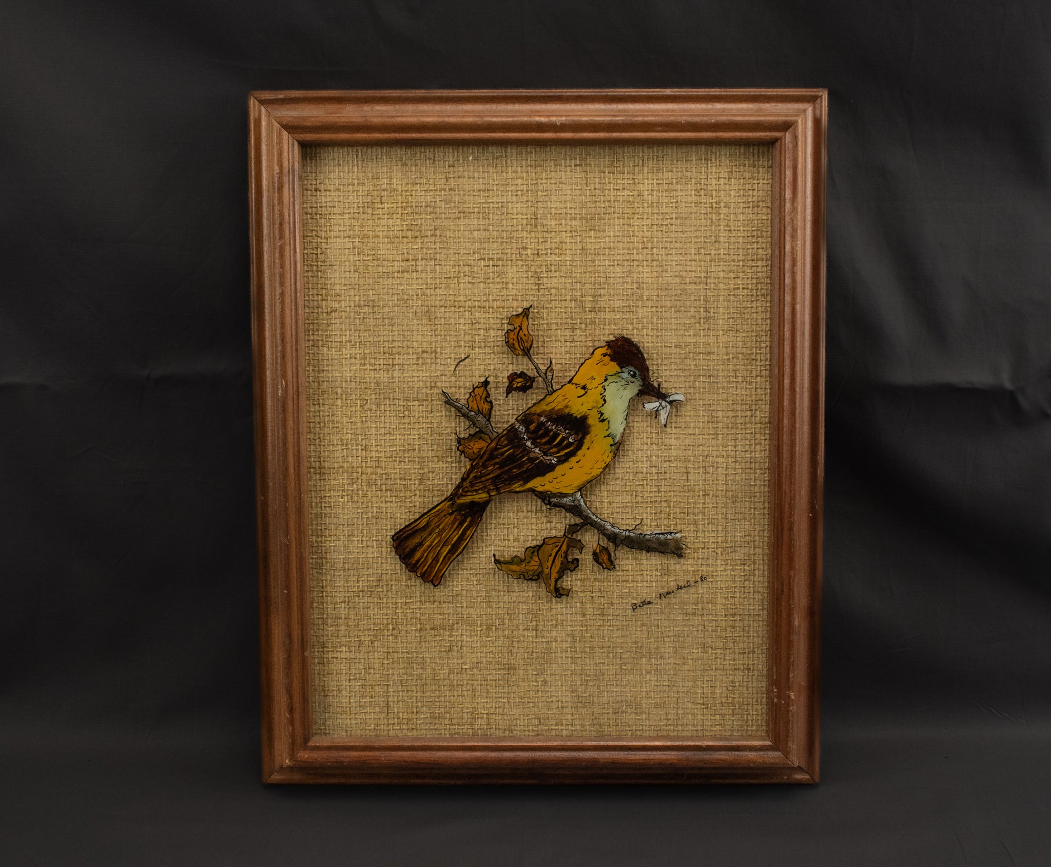 Yellow Bird Framed Glass Art Wall Hanging Vintage Golden Finch Bird Watcher Decor 10x13