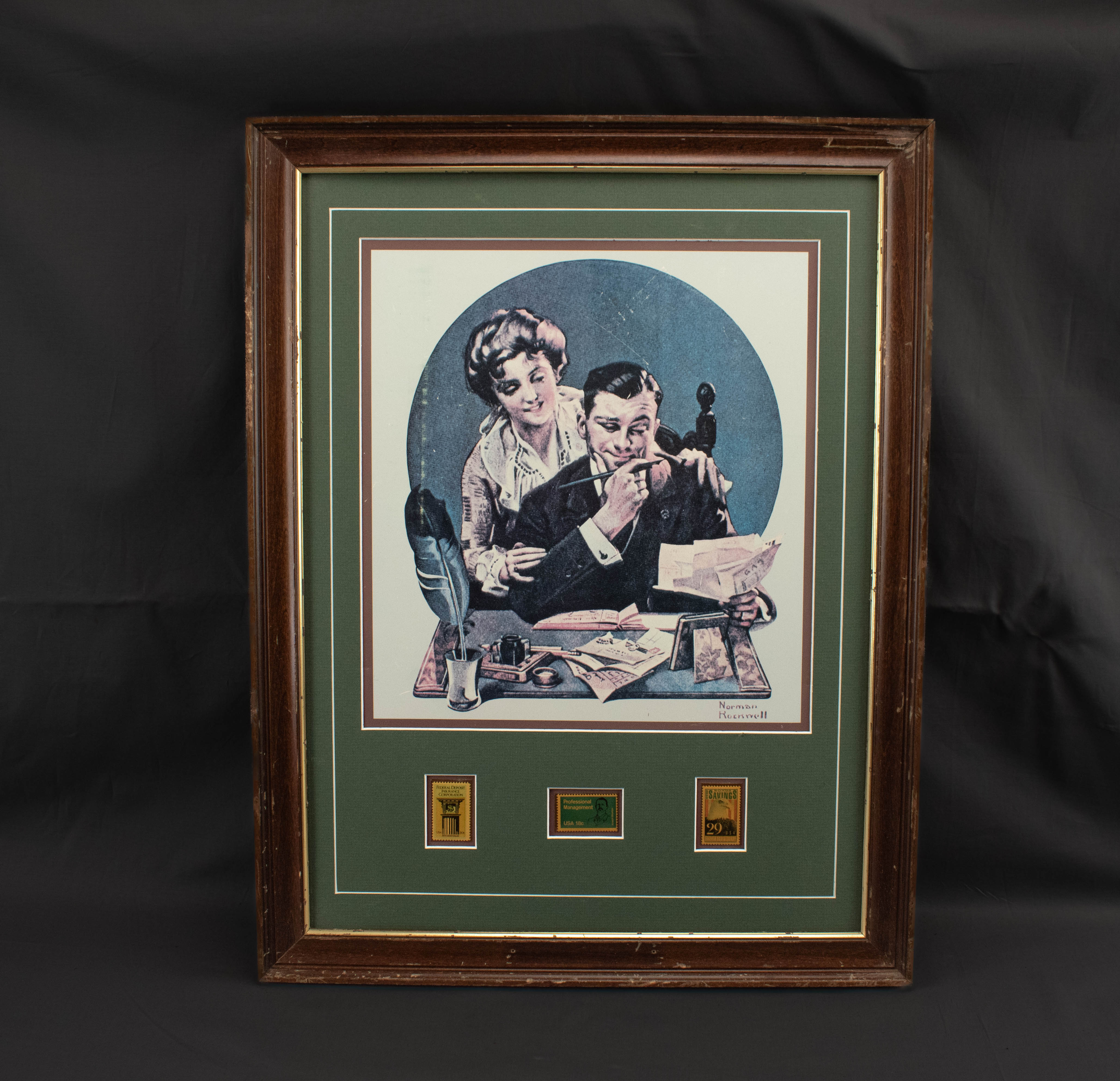 Norman Rockwell Framed Art With Original Stamps The First of the Month