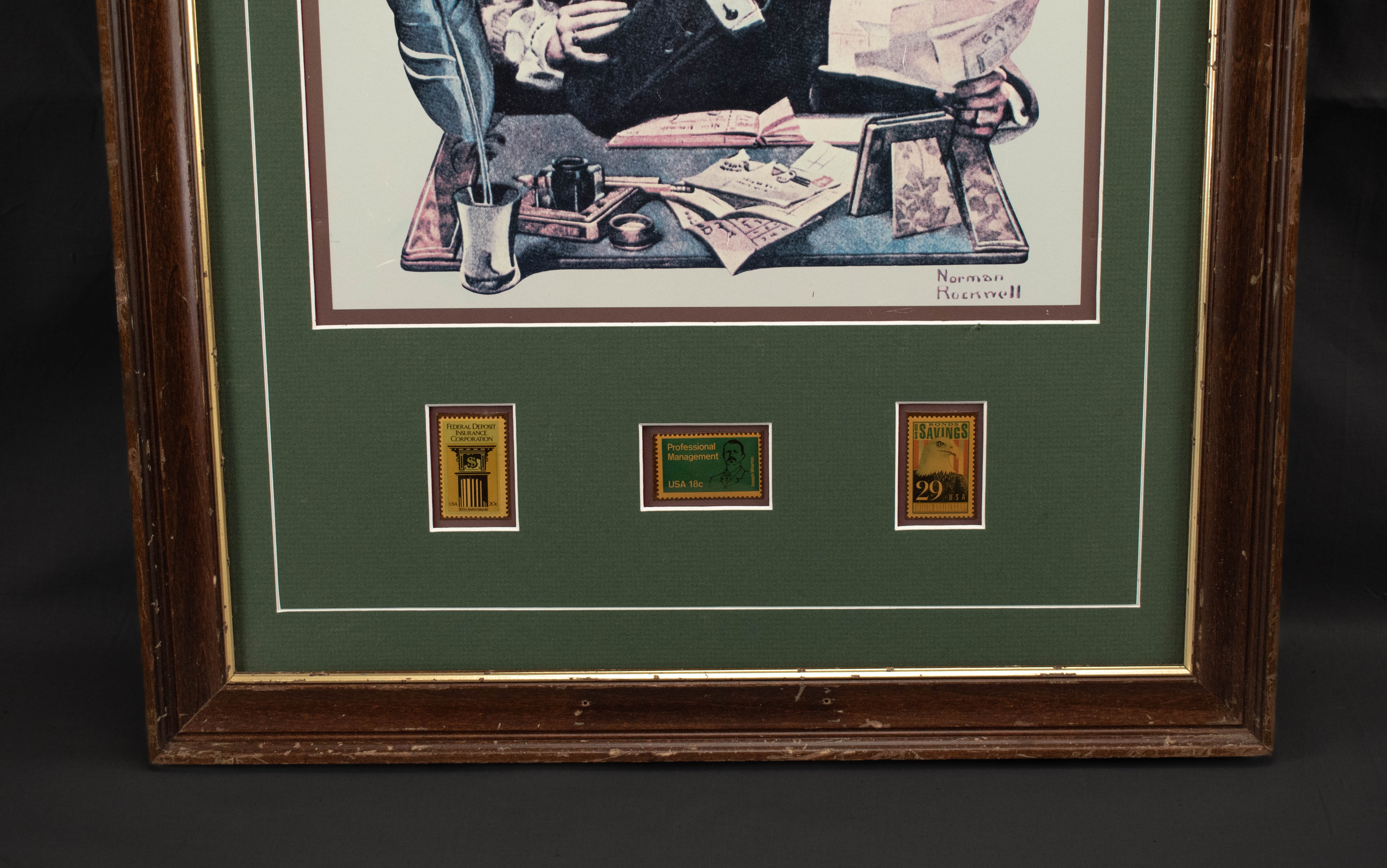 Norman Rockwell Framed Art With Original Stamps The First of the Month