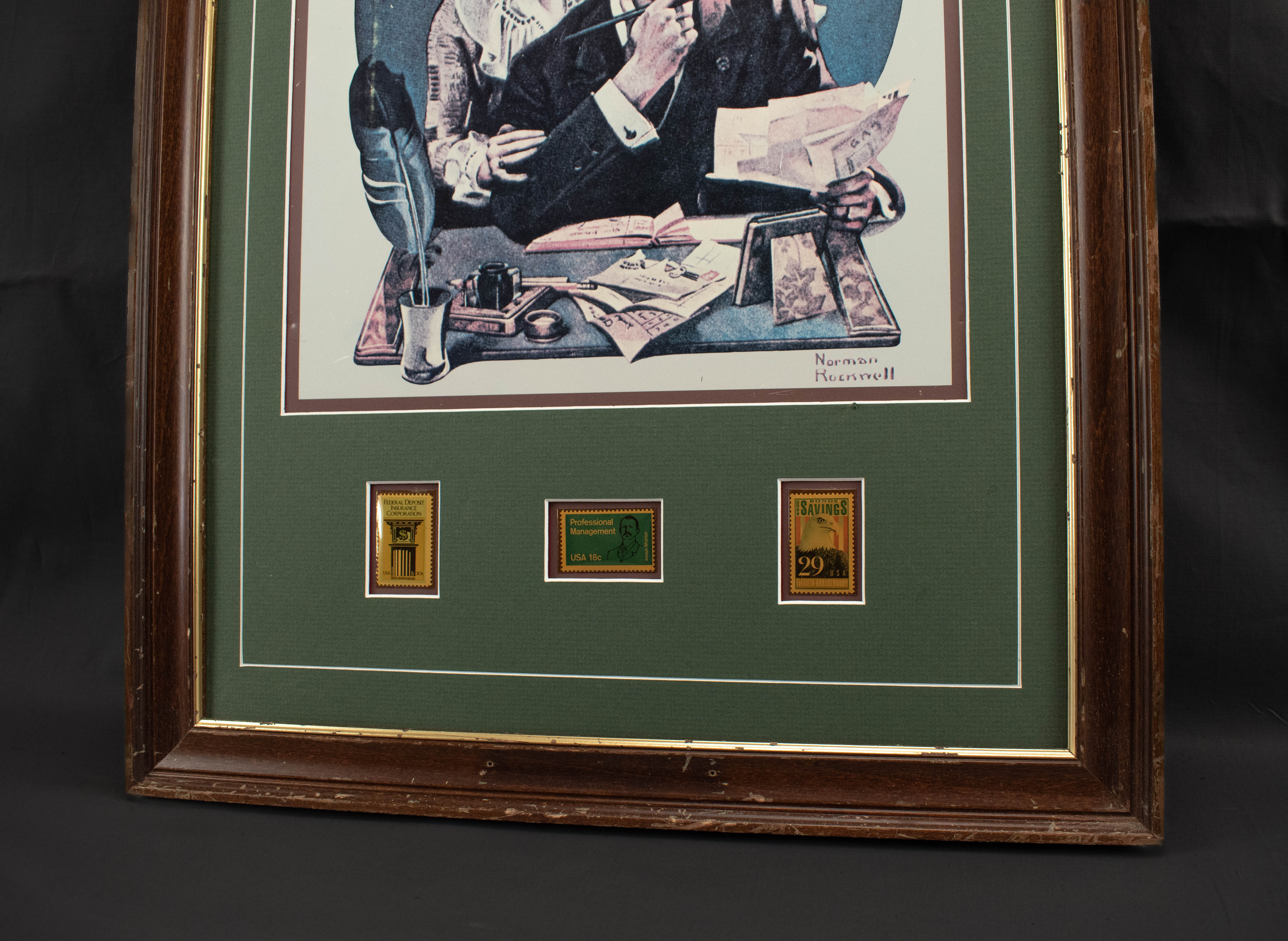 Norman Rockwell Framed Art With Original Stamps The First of the Month