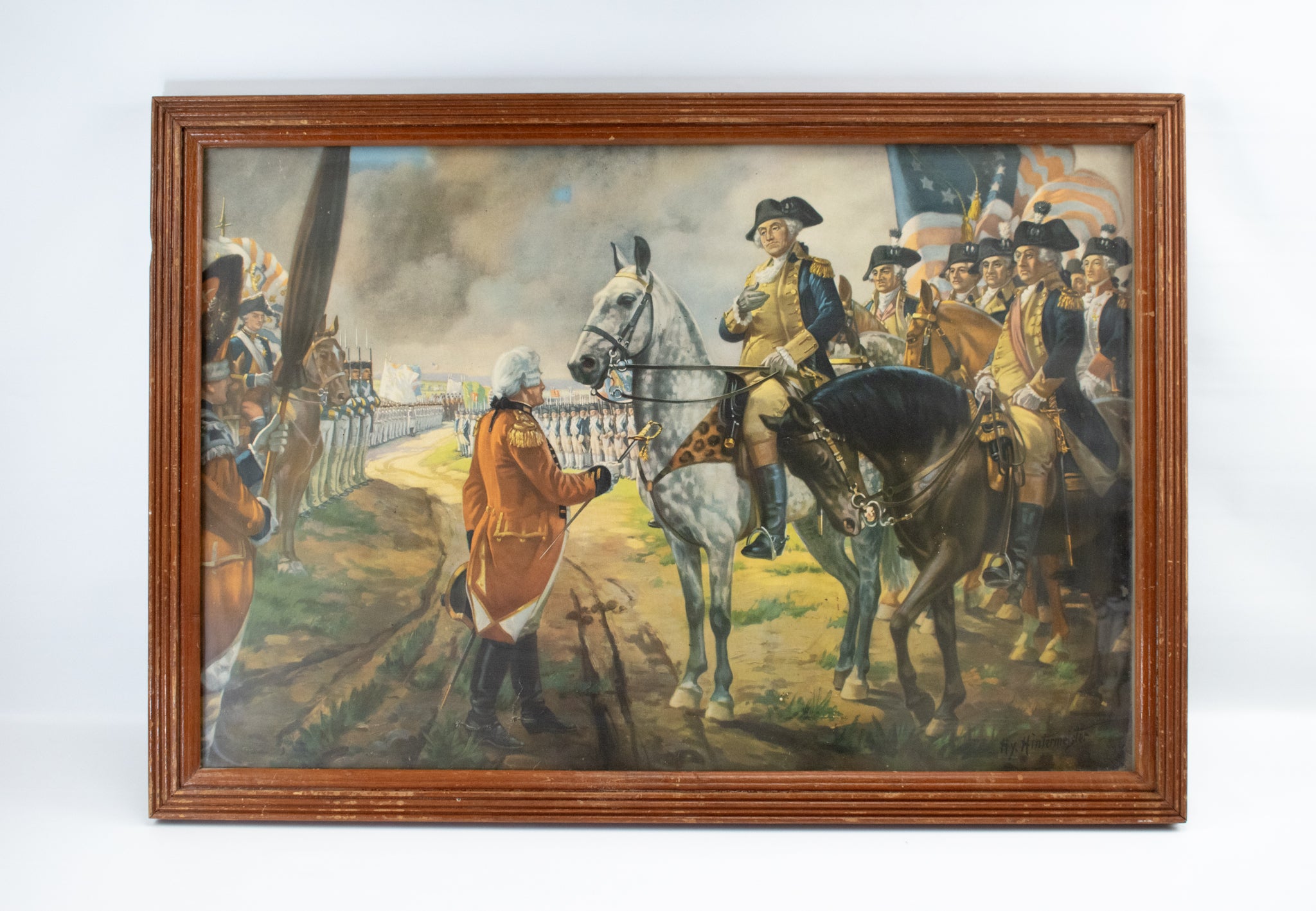 Cornwallis Surrenders to Washington at Yorktown by Hy Hintermeister 1897-1972 Framed