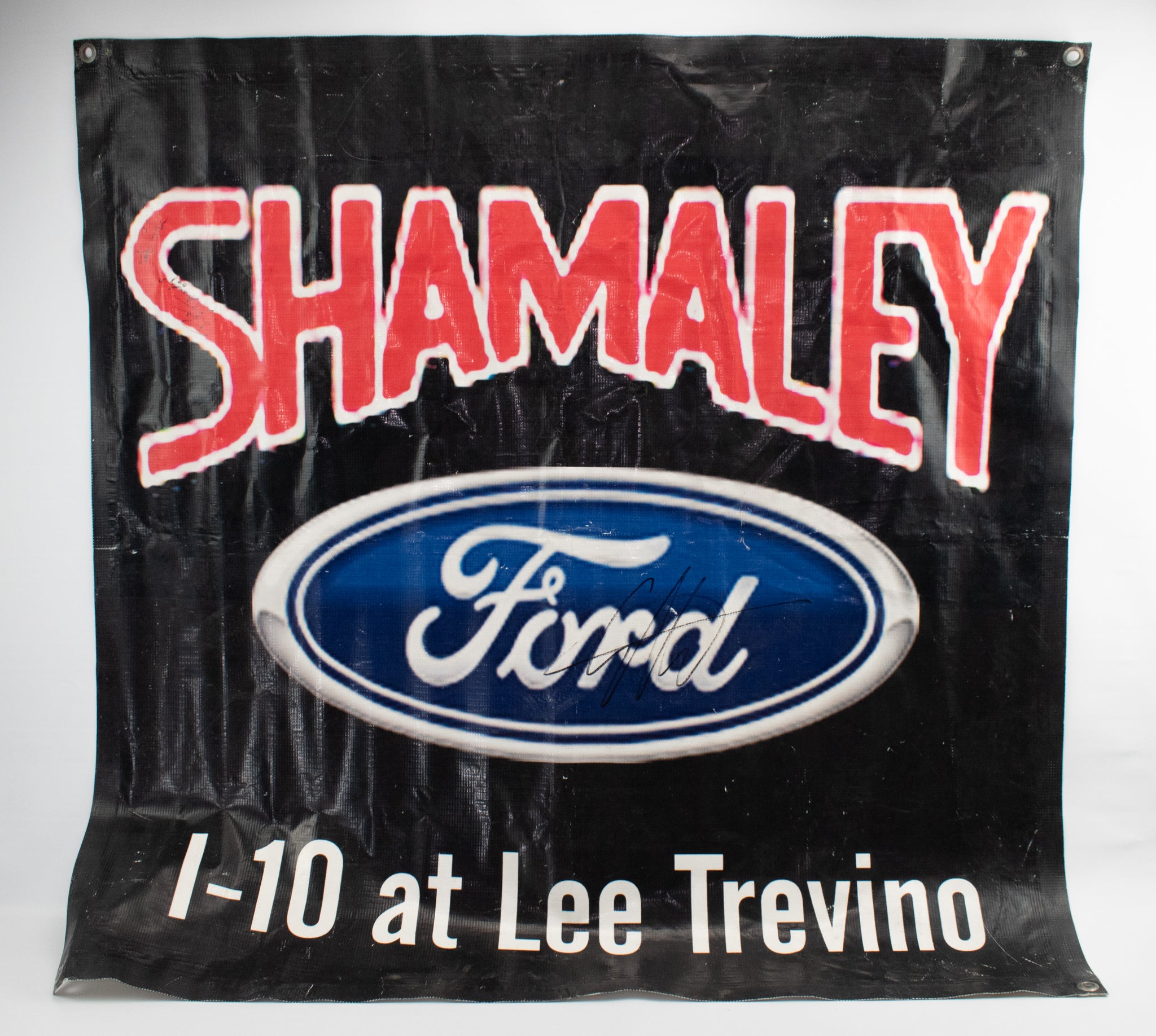 FORD Banner 38x39 Black Ford Motorsports Wall Banner Used Signed Shamaley Ford