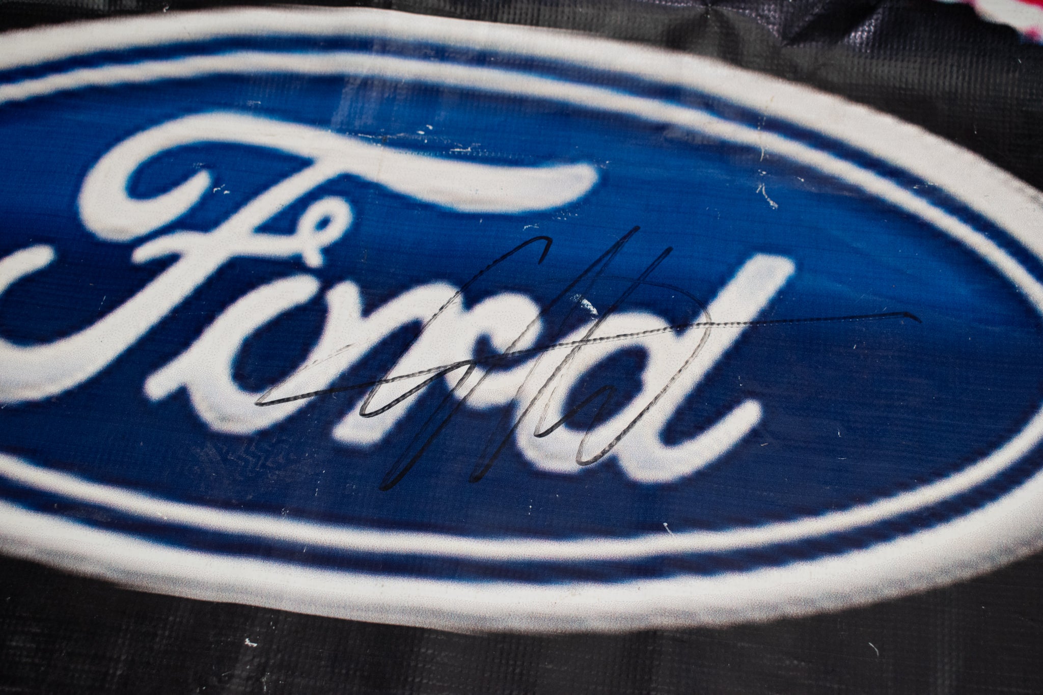 FORD Banner 38x39 Black Ford Motorsports Wall Banner Used Signed Shamaley Ford