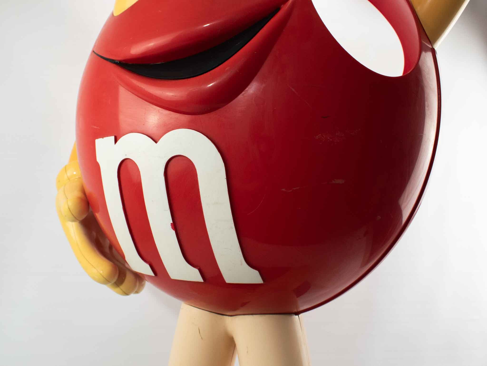 M&Ms Statue Standing Candy Holder Red on Rolling Wheels 38x26 Used