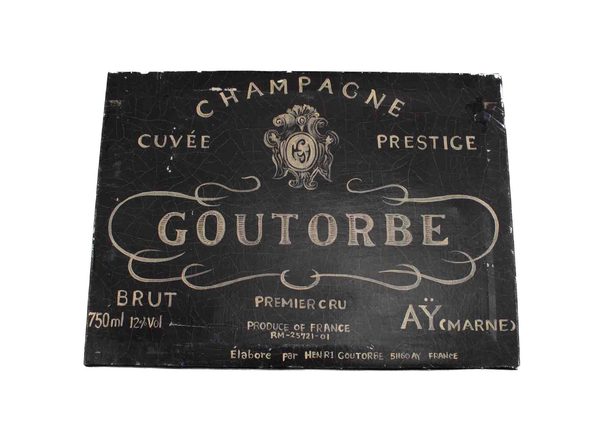 Vintage Champagne Goutorbe Black Canvas Sign Framed Wood Used 10x13