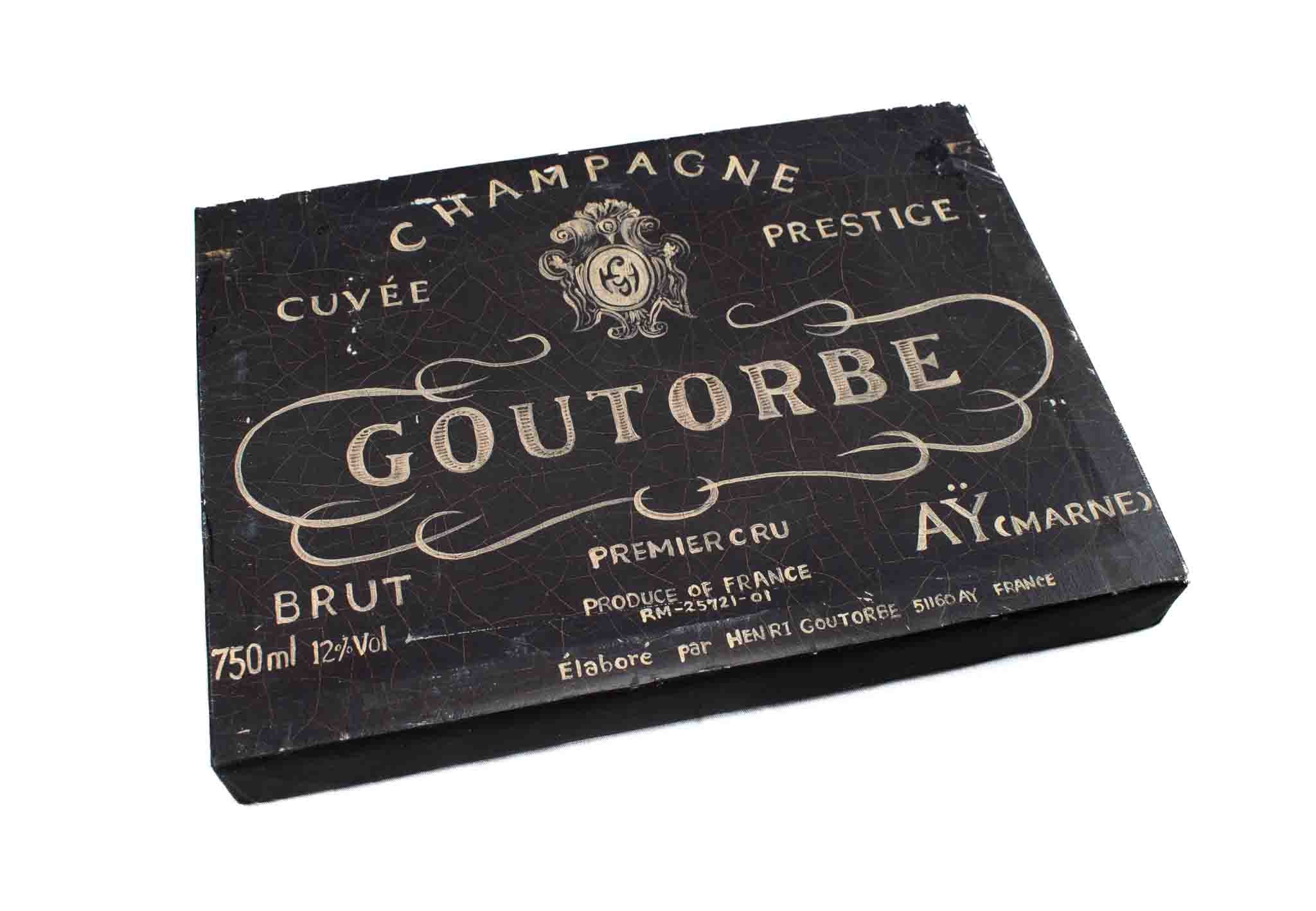 Vintage Champagne Goutorbe Black Canvas Sign Framed Wood Used 10x13