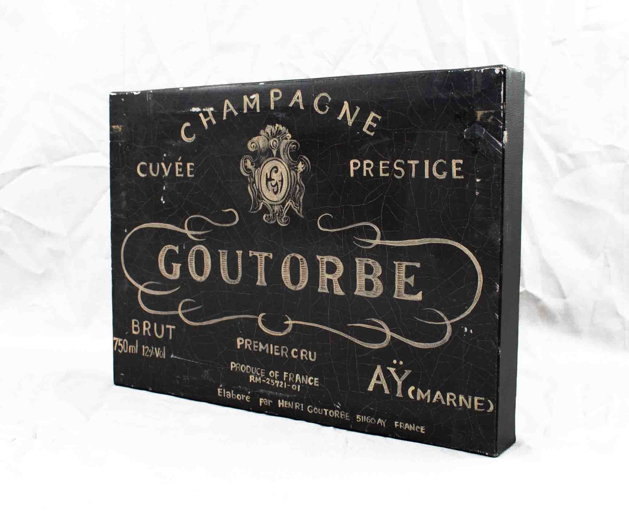 Vintage Champagne Goutorbe Black Canvas Sign Framed Wood Used 10x13