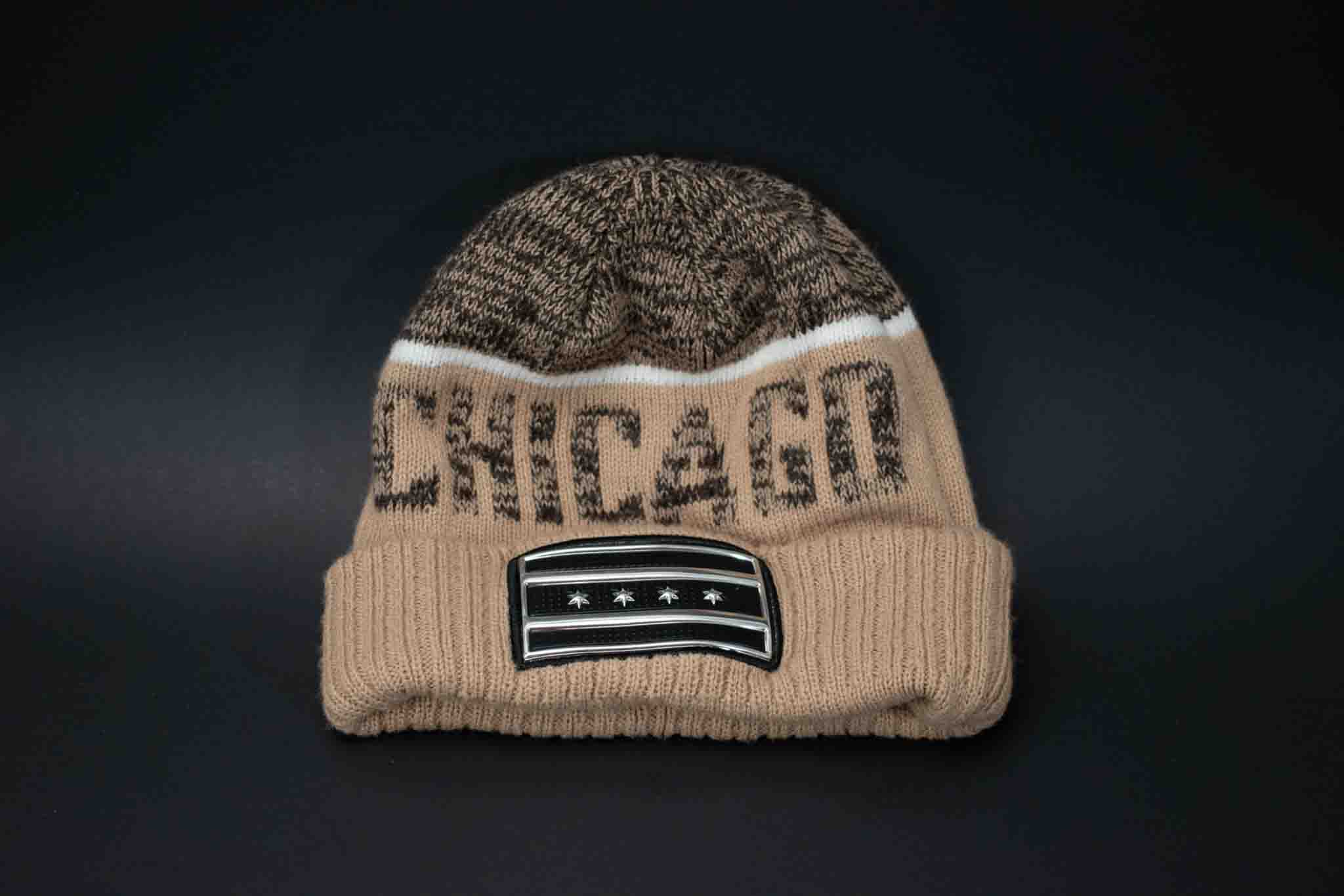 Chicago City Beanie Adult Tan Chicago Flag Used Mens