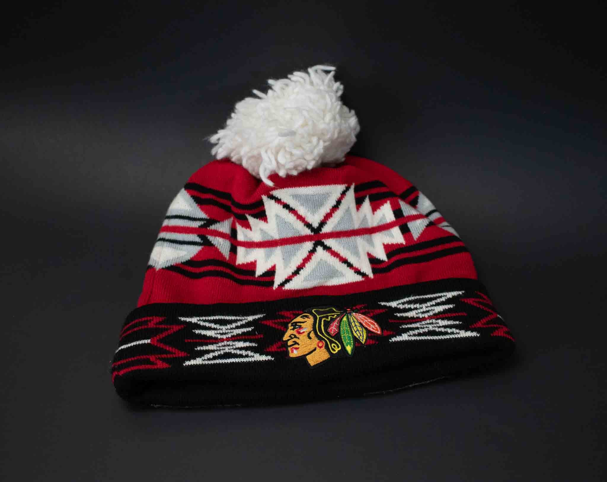 Chicago Black Hawks Beanie Cap Red And Black Adult Used Branded